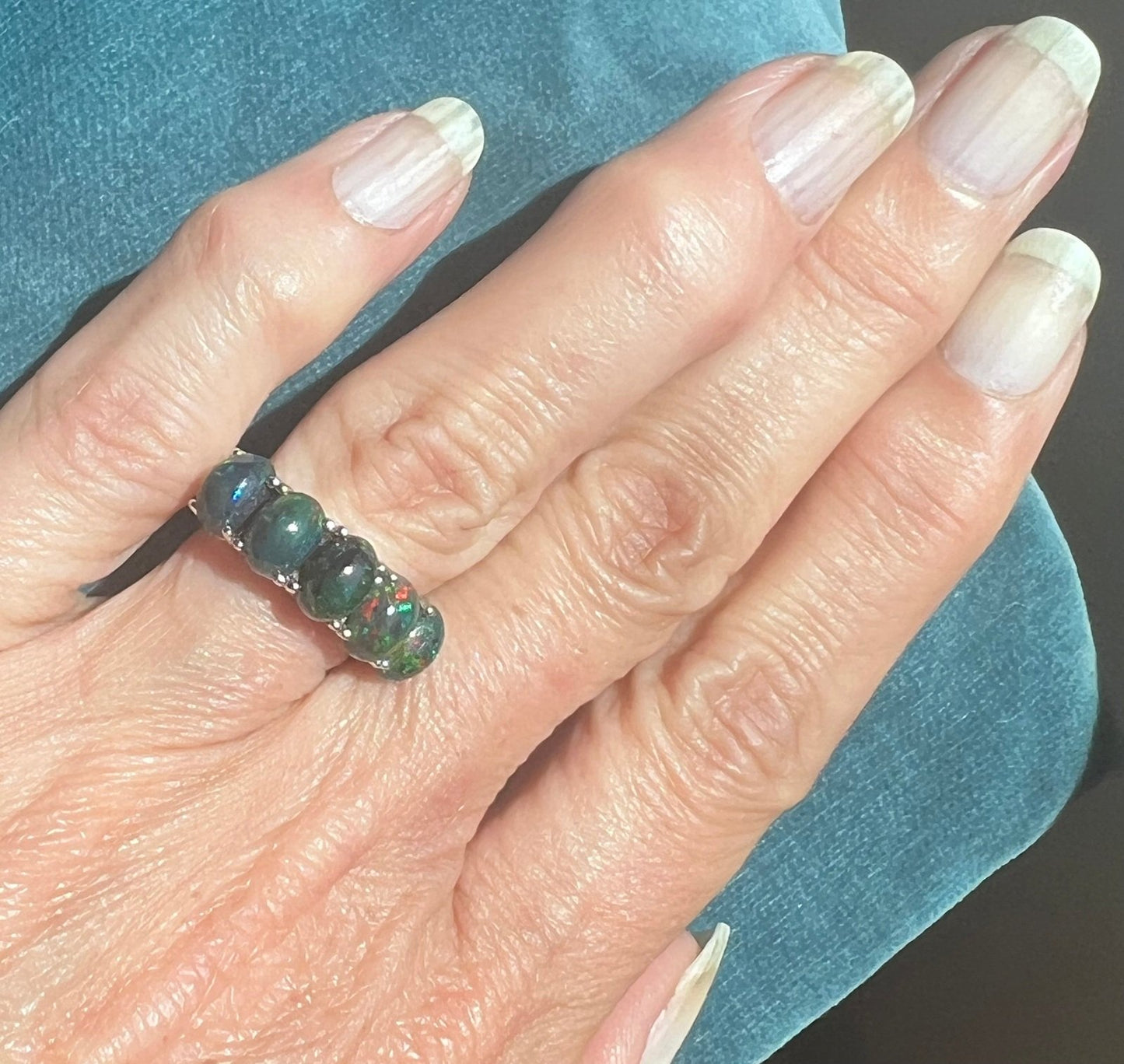 Ethiopian Black Welo Opal 5 Stone Ring in Sterling Silver *Video*