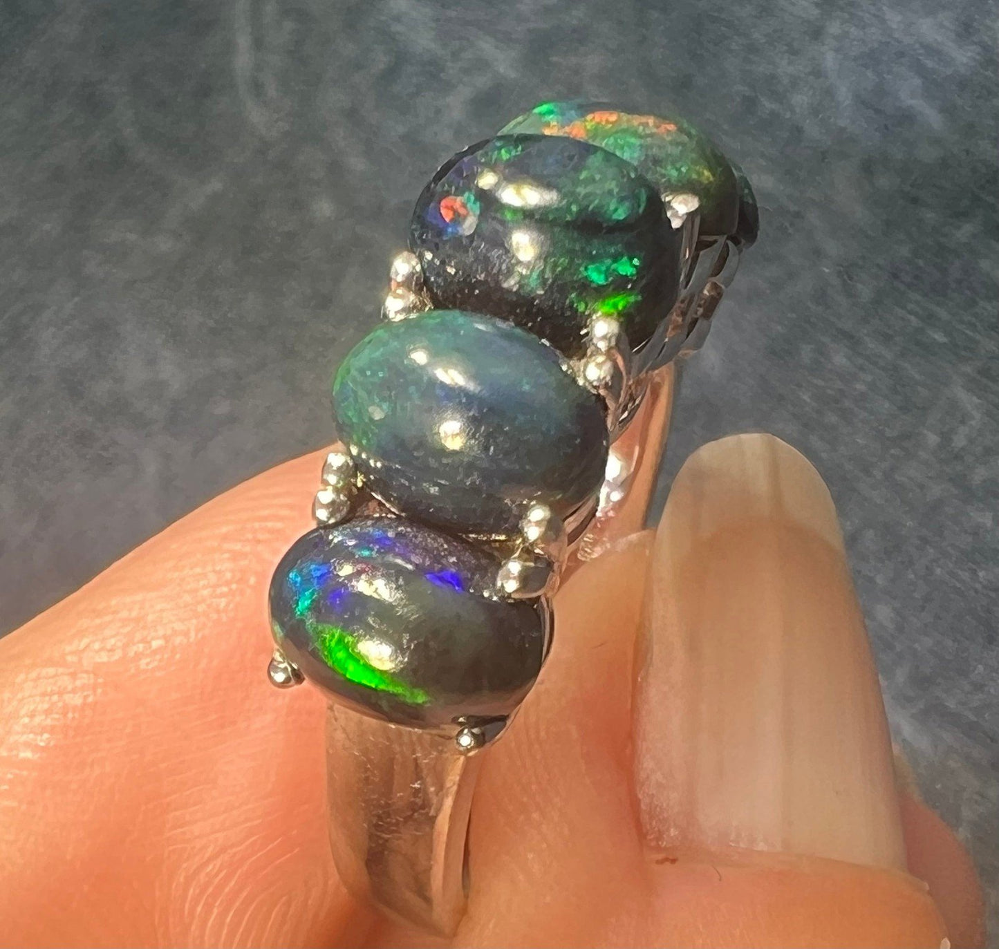 Ethiopian Black Welo Opal 5 Stone Ring in Sterling Silver *Video*