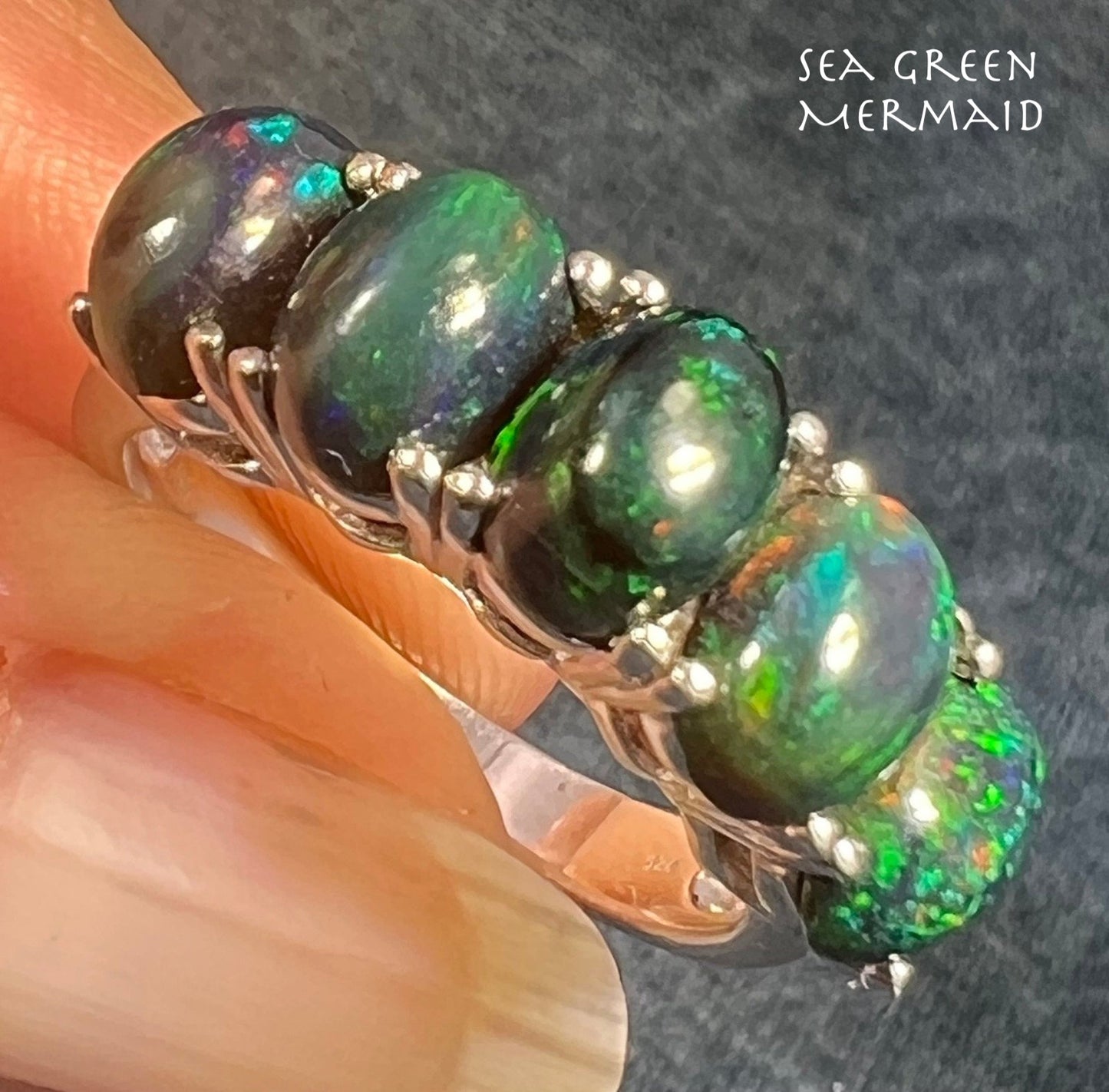 Ethiopian Black Welo Opal 5 Stone Ring in Sterling Silver *Video*
