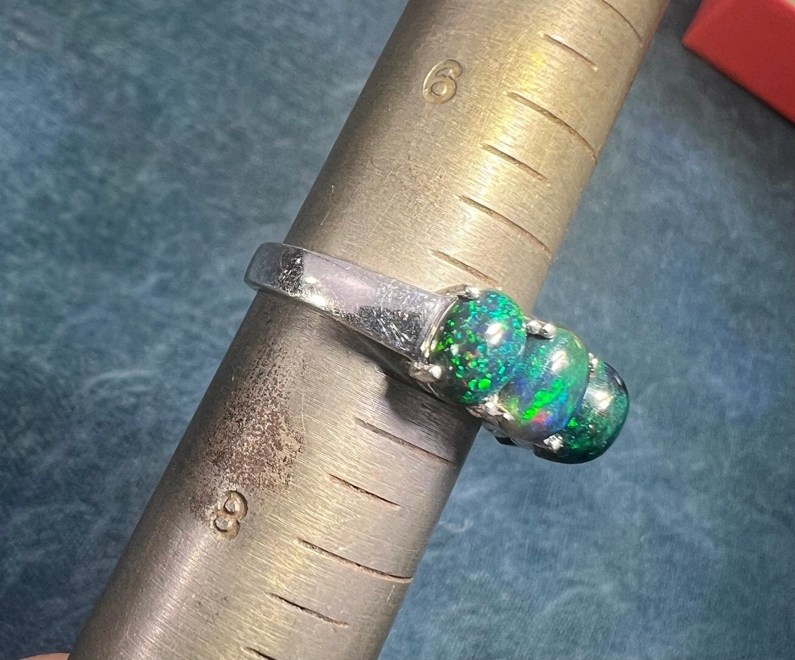 Ethiopian Black Welo Opal 5 Stone Ring in Sterling Silver *Video*