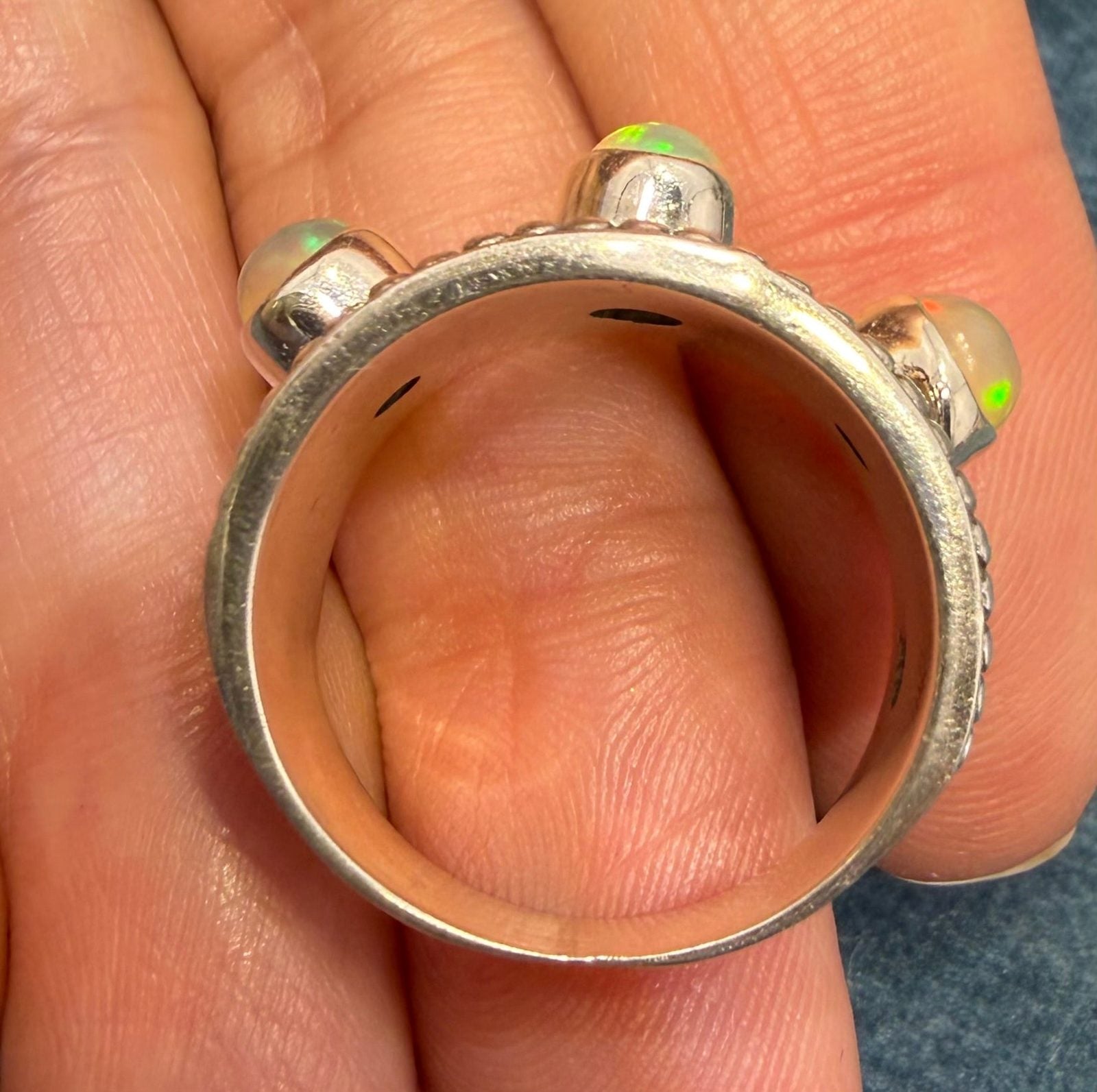 Ethiopian Jelly Opals in Silver Bali Bead Ring. Wide Band *Video*
