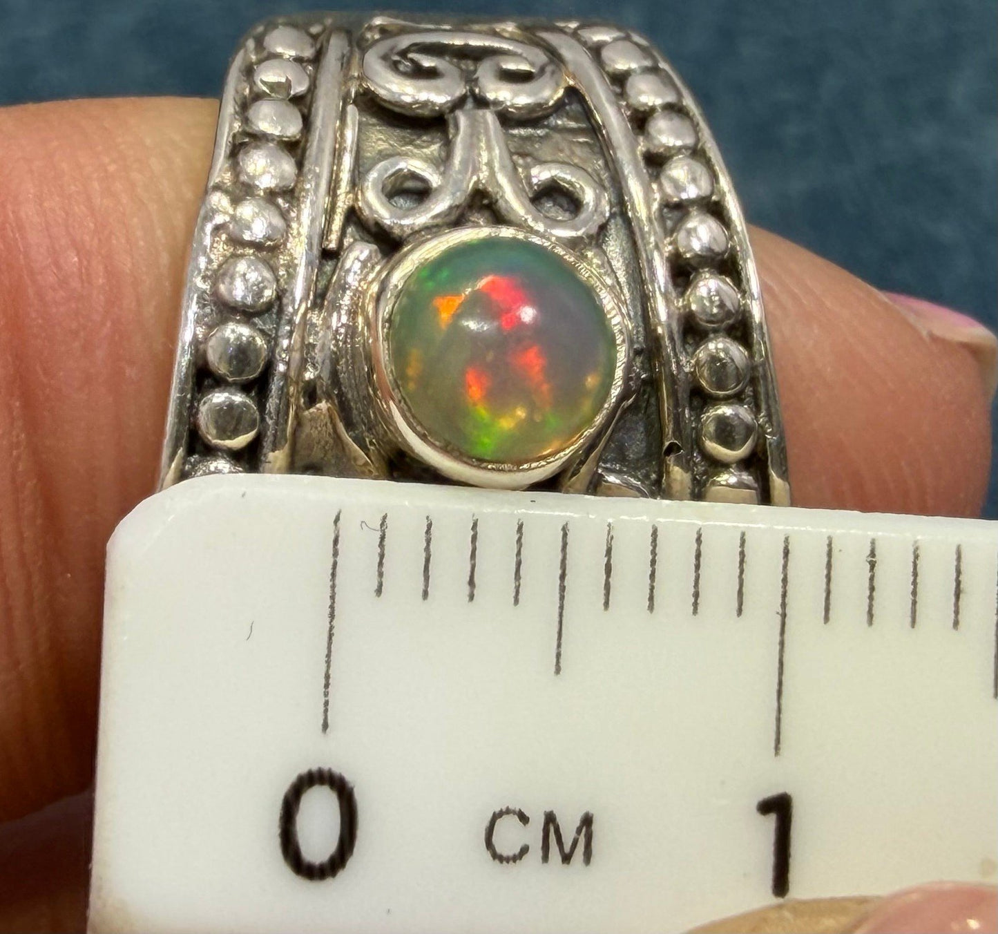 Ethiopian Jelly Opals in Silver Bali Bead Ring. Wide Band *Video*