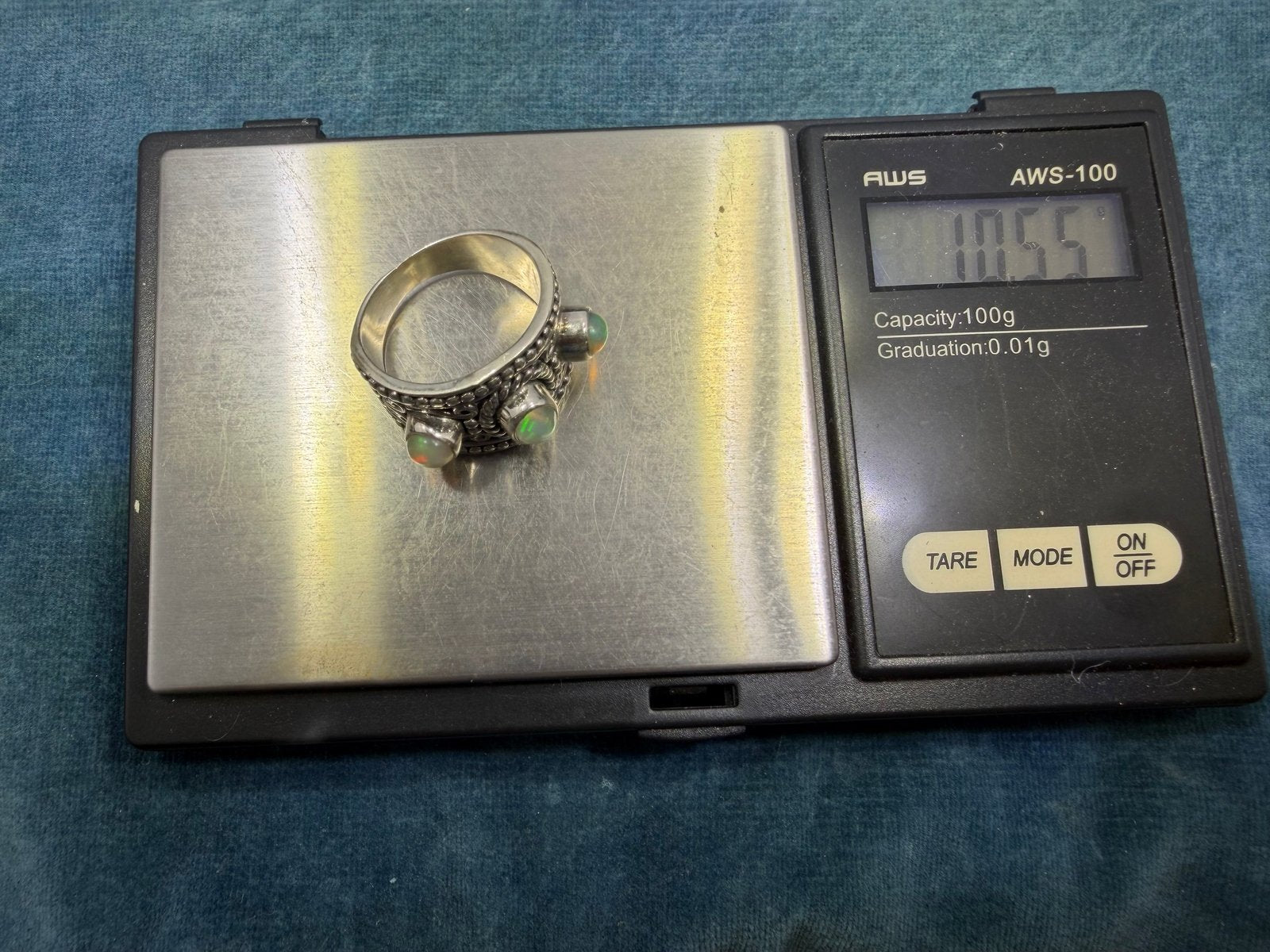 Ethiopian Jelly Opals in Silver Bali Bead Ring. Wide Band *Video*