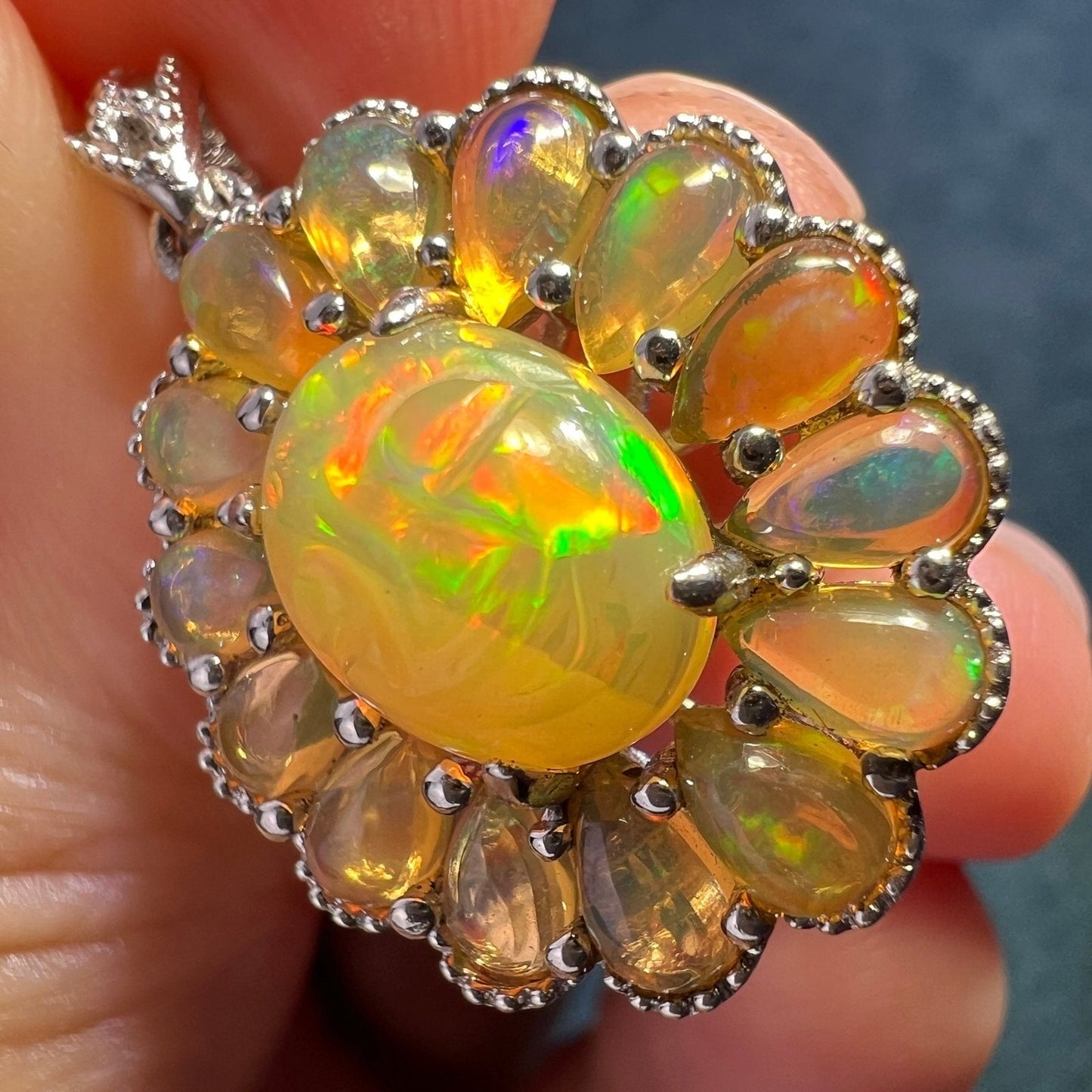 Ethiopian Opal Carved Face Moon Man Sunburst Pendant *Video*