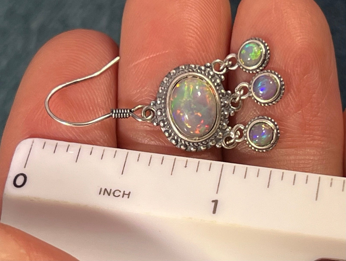 Ethiopian Welo Jelly Opal Chandelier 3-Dangle Earrings. Colorful *Video*