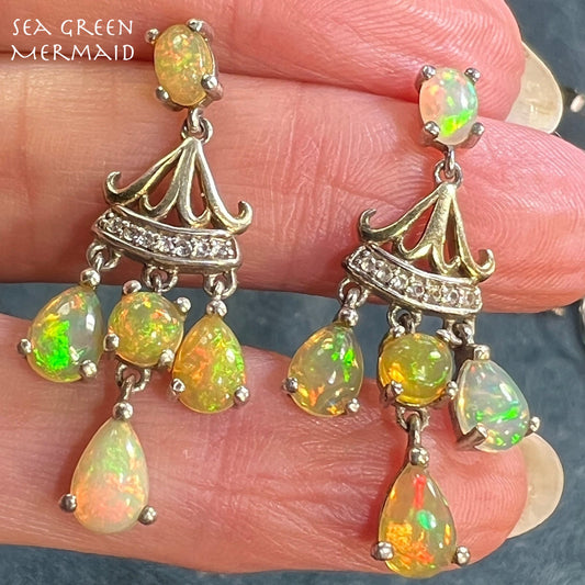 Ethiopian Welo Jelly Opal Dangle Chandelier Earrings. 1.5" 6g *Video*