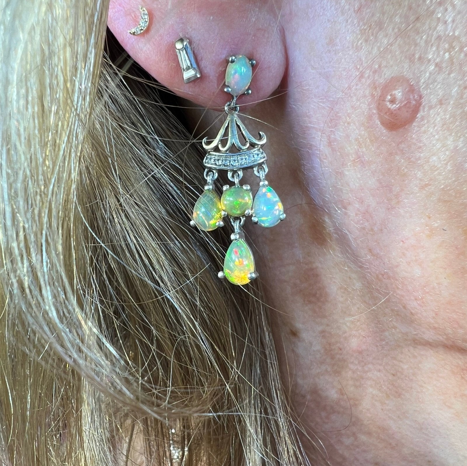 Ethiopian Welo Jelly Opal Dangle Chandelier Earrings. 1.5" 6g *Video*