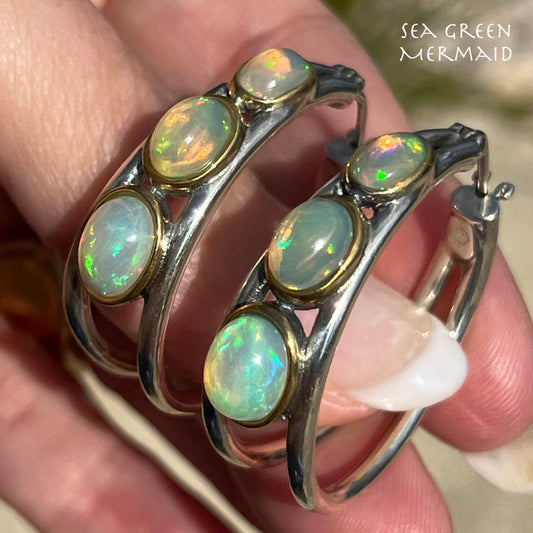 Ethiopian Welo Jelly Opal Graduated Oval Hoop Earrings. 1.4" *Video*