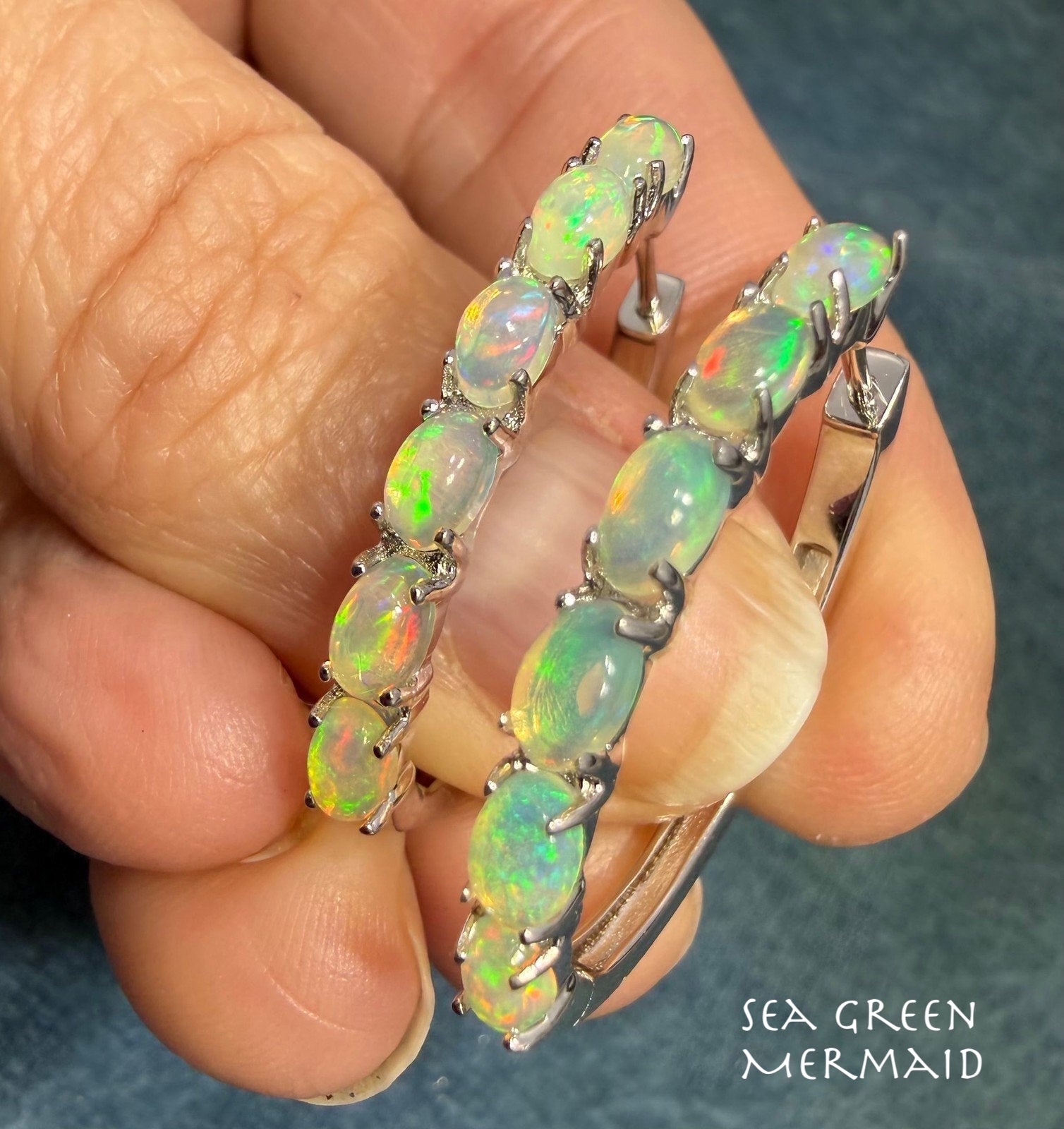 Ethiopian Welo Jelly Opal Huggies Hoop Earrings. 1" 925 Silver *Video*