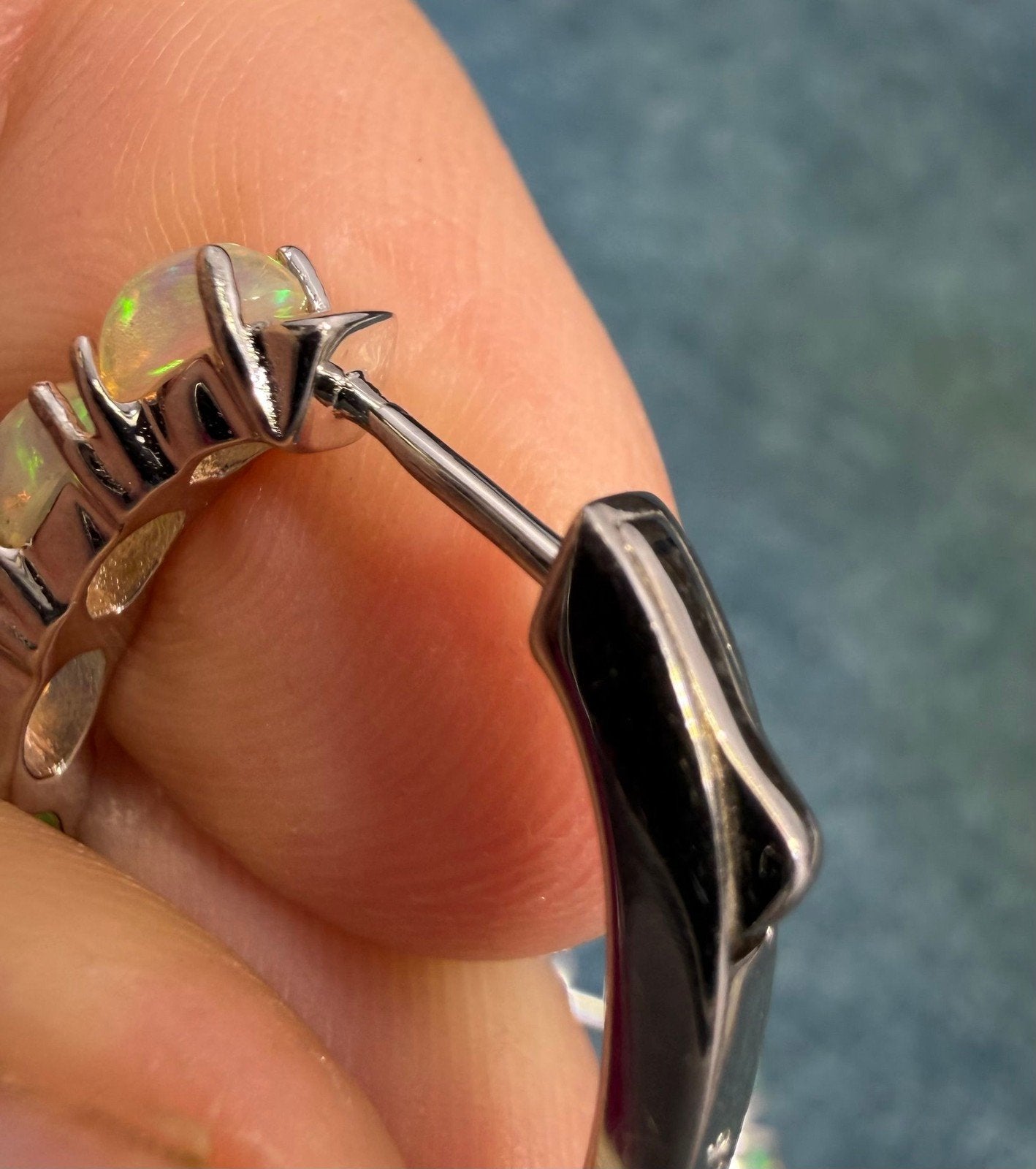 Ethiopian Welo Jelly Opal Huggies Hoop Earrings. 1" 925 Silver *Video*