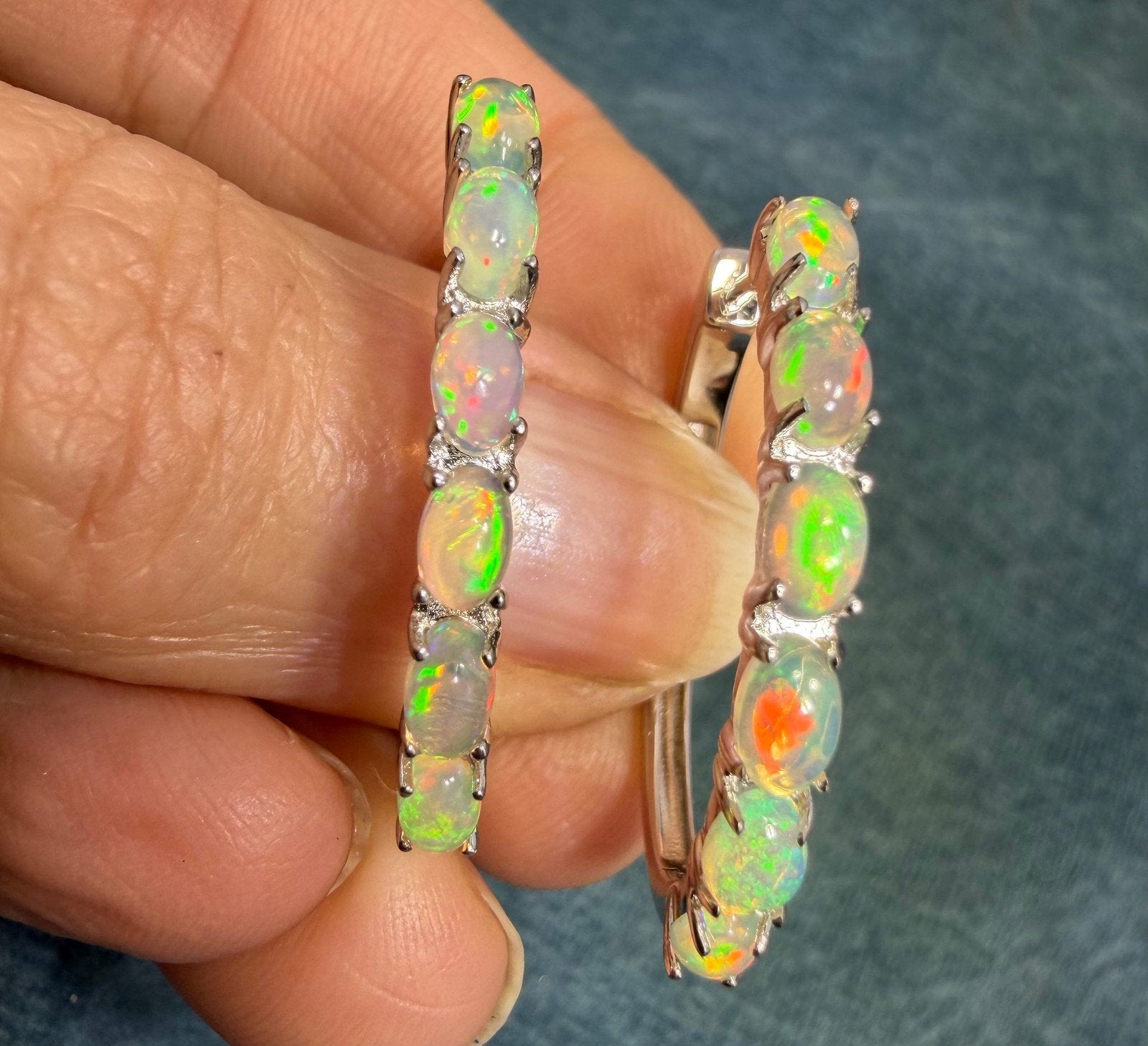 Ethiopian Welo Jelly Opal Huggies Hoop Earrings. 1" 925 Silver *Video*