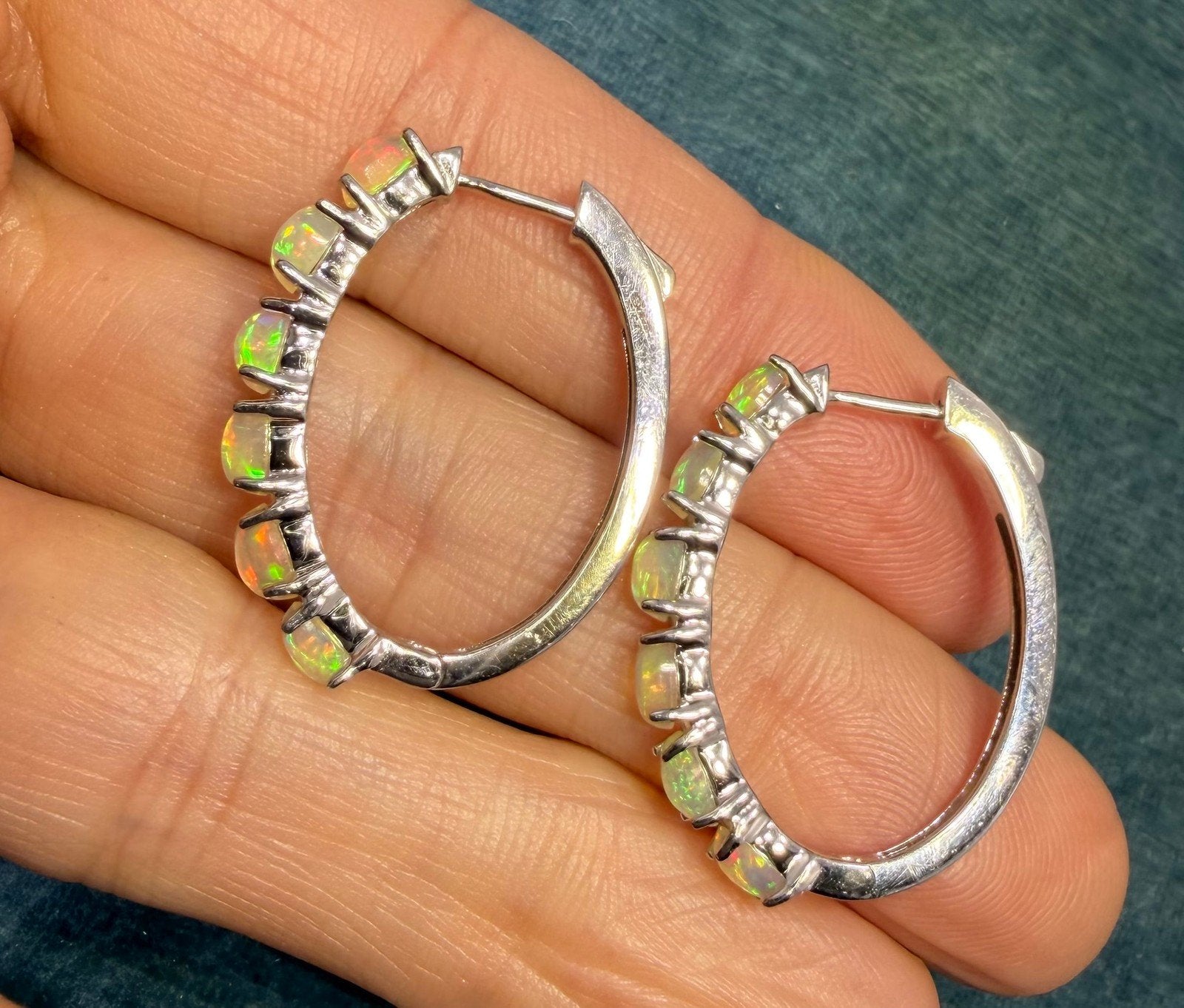 Ethiopian Welo Jelly Opal Huggies Hoop Earrings. 1" 925 Silver *Video*