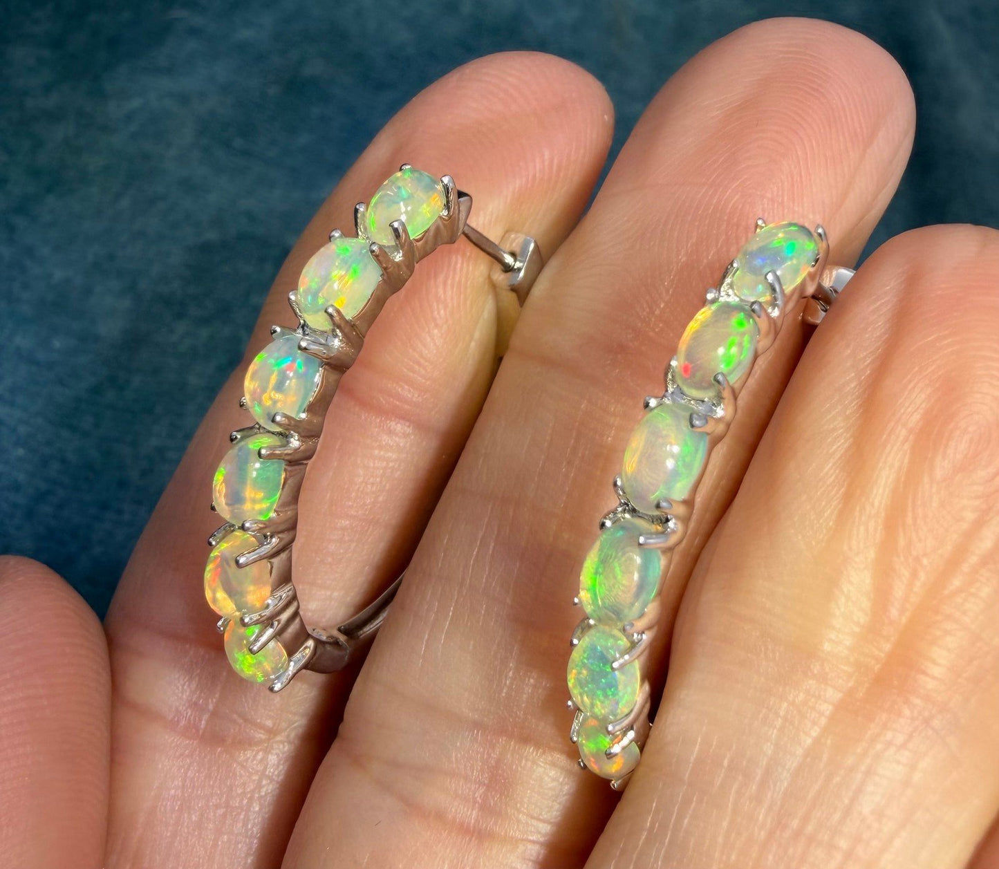 Ethiopian Welo Jelly Opal Huggies Hoop Earrings. 1" 925 Silver *Video*