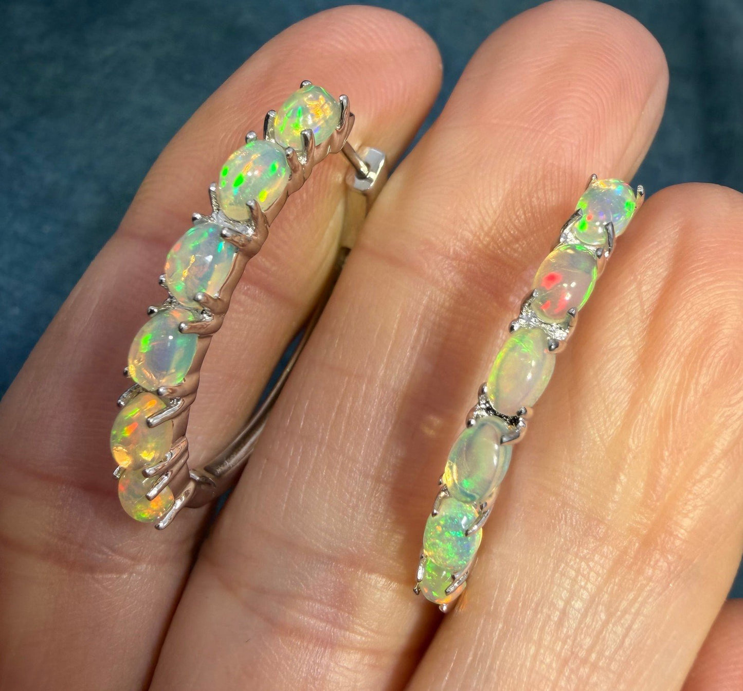 Ethiopian Welo Jelly Opal Huggies Hoop Earrings. 1" 925 Silver *Video*