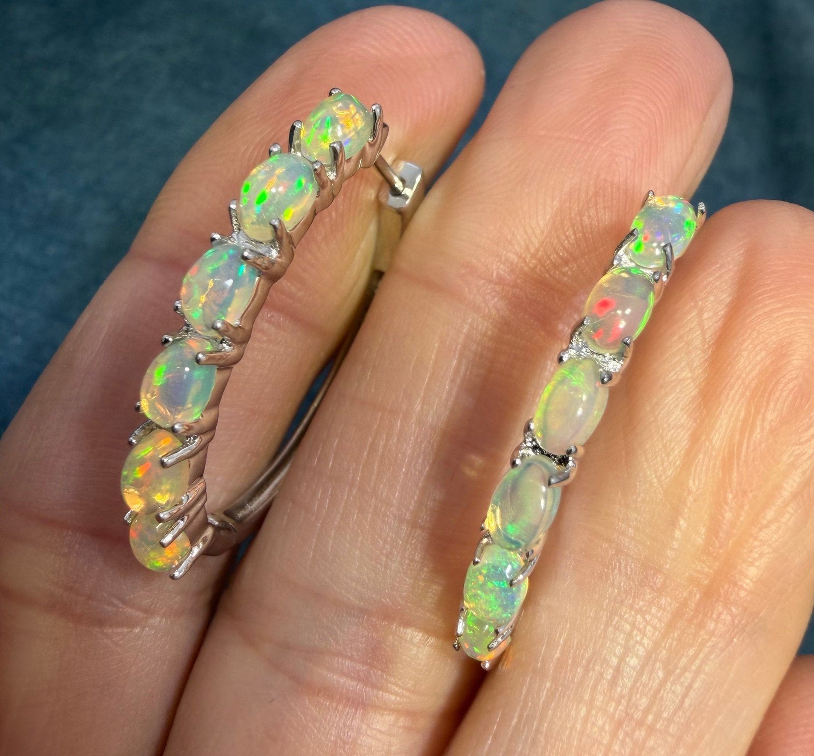 Ethiopian Welo Jelly Opal Huggies Hoop Earrings. 1" 925 Silver *Video*