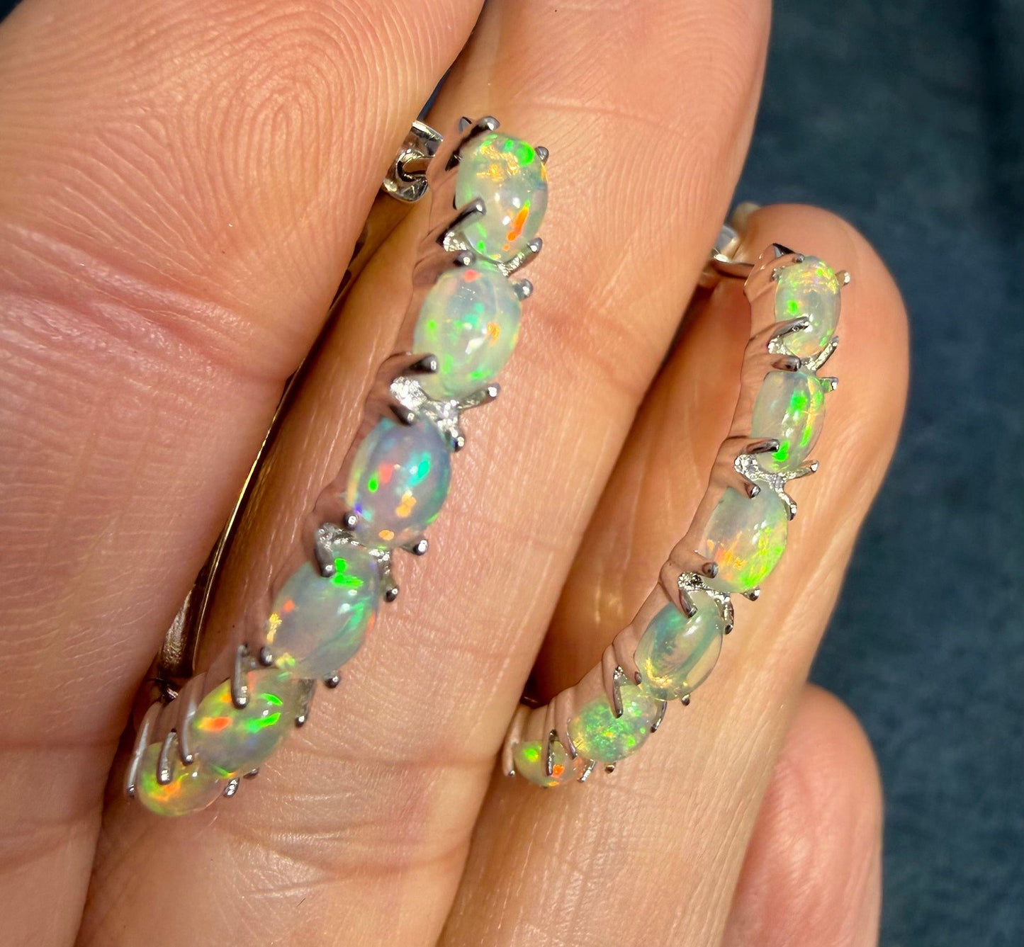 Ethiopian Welo Jelly Opal Huggies Hoop Earrings. 1" 925 Silver *Video*