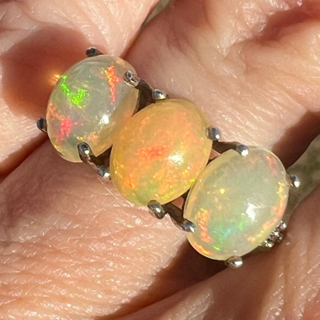 Ethiopian Welo Jelly Opal Ring in Silver. 3 Opal Band *Video*