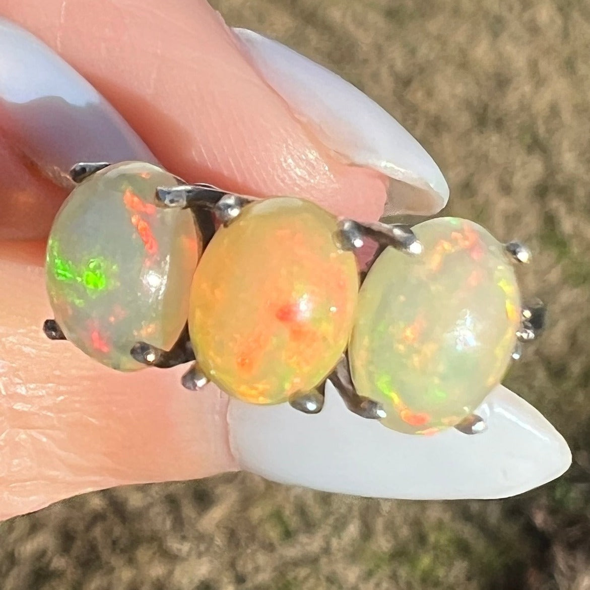 Ethiopian Welo Jelly Opal Ring in Silver. 3 Opal Band *Video*