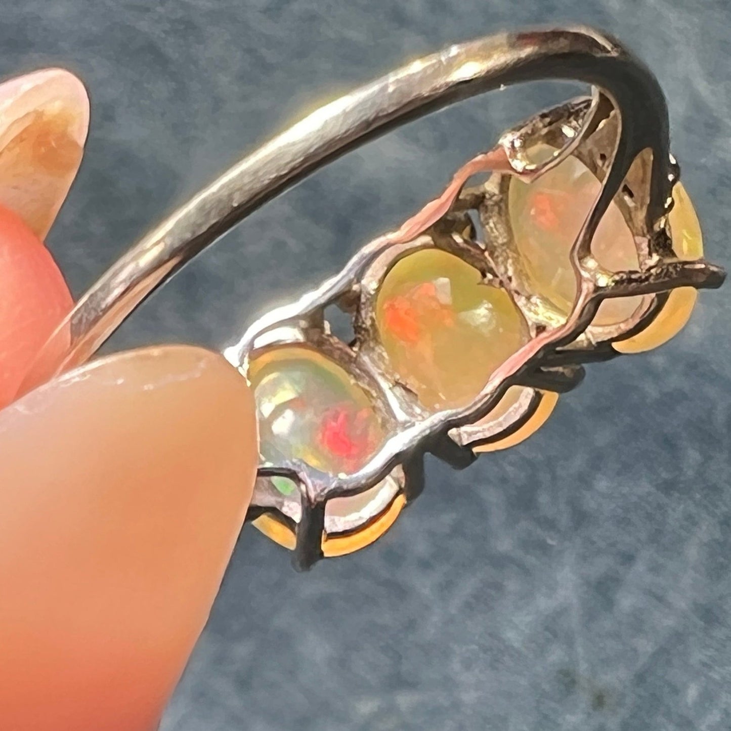 Ethiopian Welo Jelly Opal Ring in Silver. 3 Opal Band *Video*