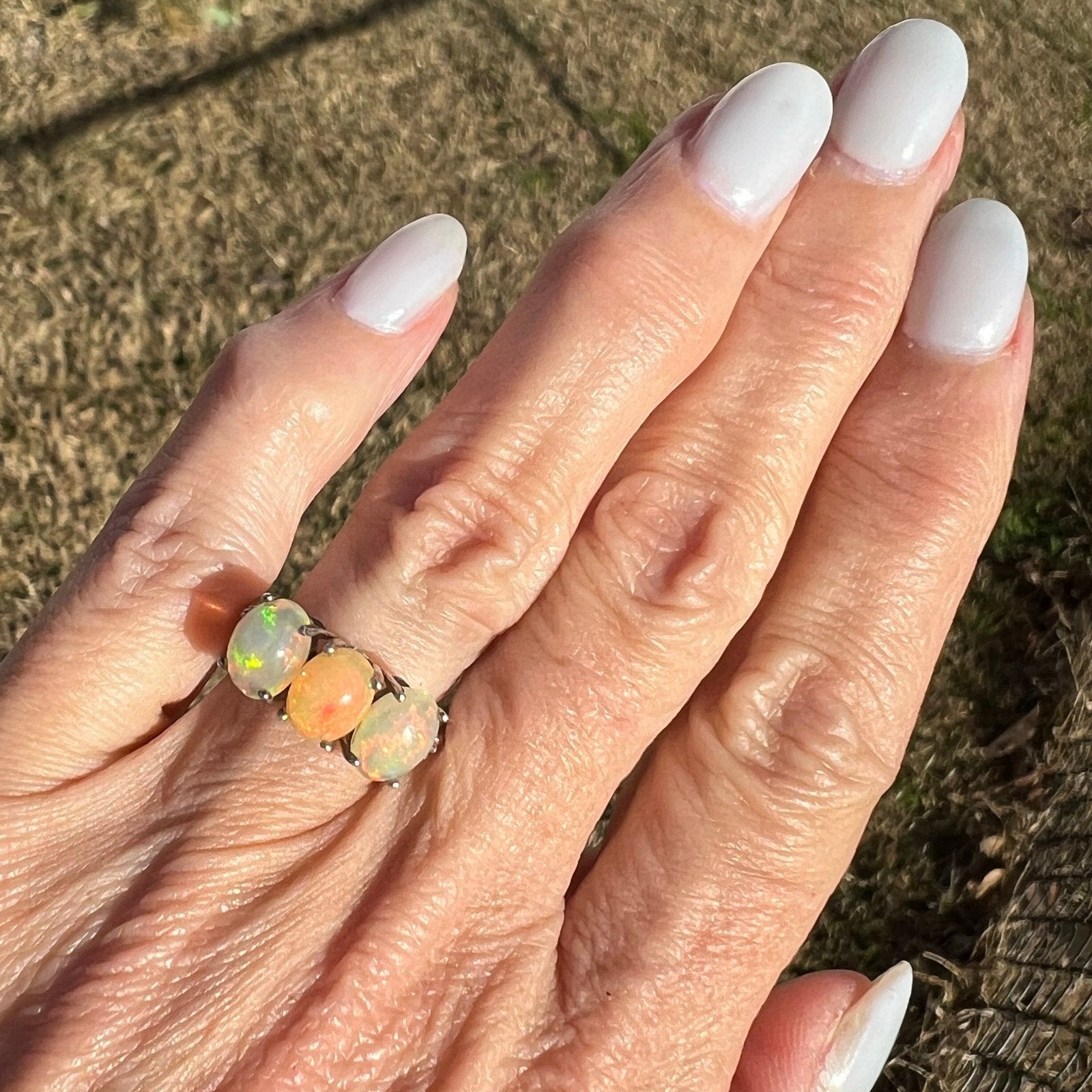 Ethiopian Welo Jelly Opal Ring in Silver. 3 Opal Band *Video*