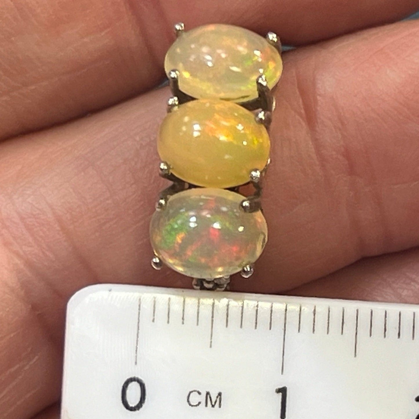 Ethiopian Welo Jelly Opal Ring in Silver. 3 Opal Band *Video*