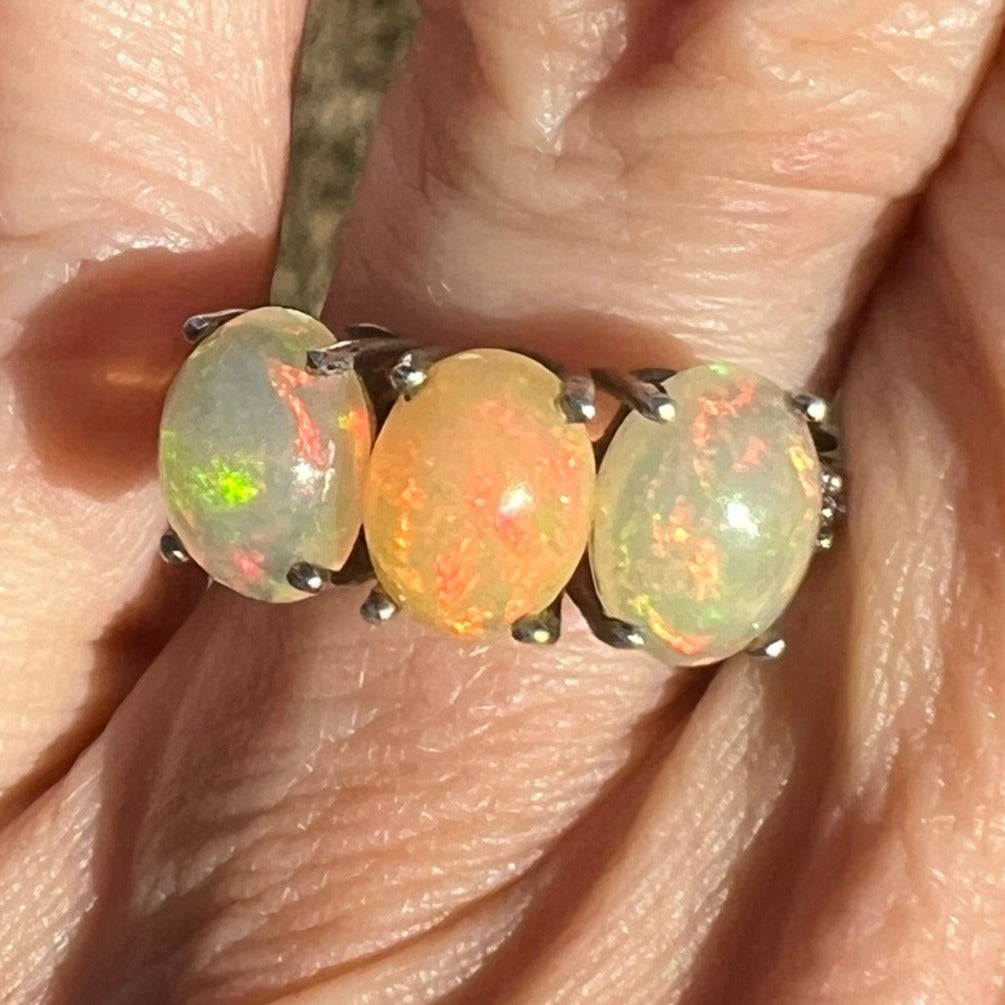 Ethiopian Welo Jelly Opal Ring in Silver. 3 Opal Band *Video*