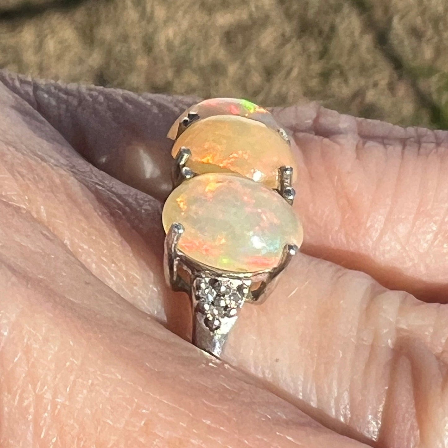 Ethiopian Welo Jelly Opal Ring in Silver. 3 Opal Band *Video*