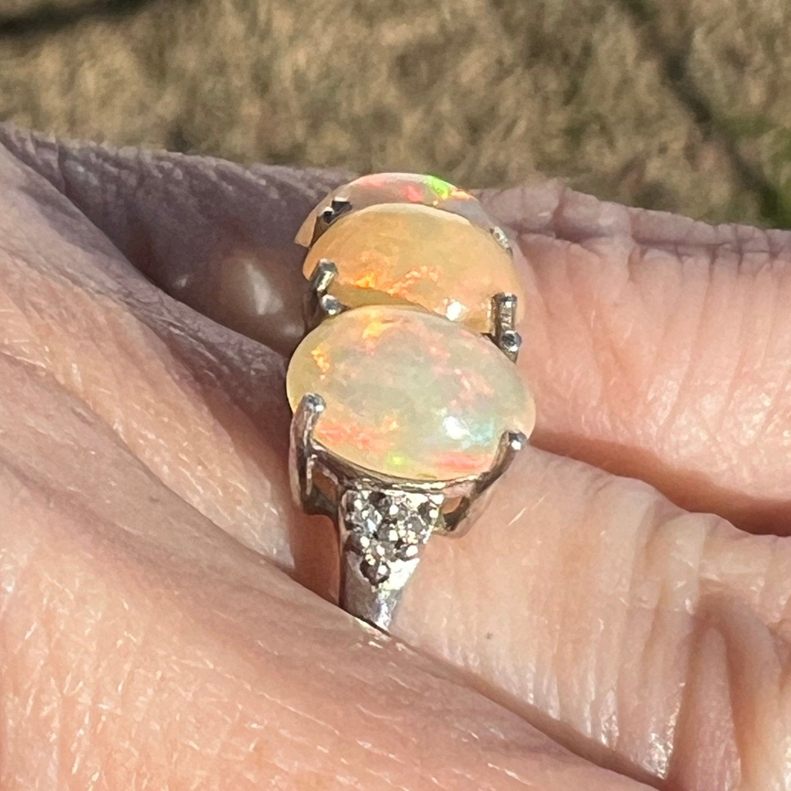 Ethiopian Welo Jelly Opal Ring in Silver. 3 Opal Band *Video*