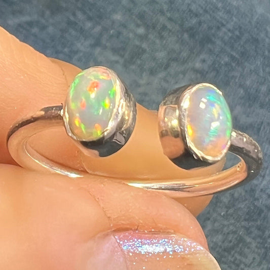Ethiopian Welo Jelly Opal Silver Bezel Set Open Ring *Video*
