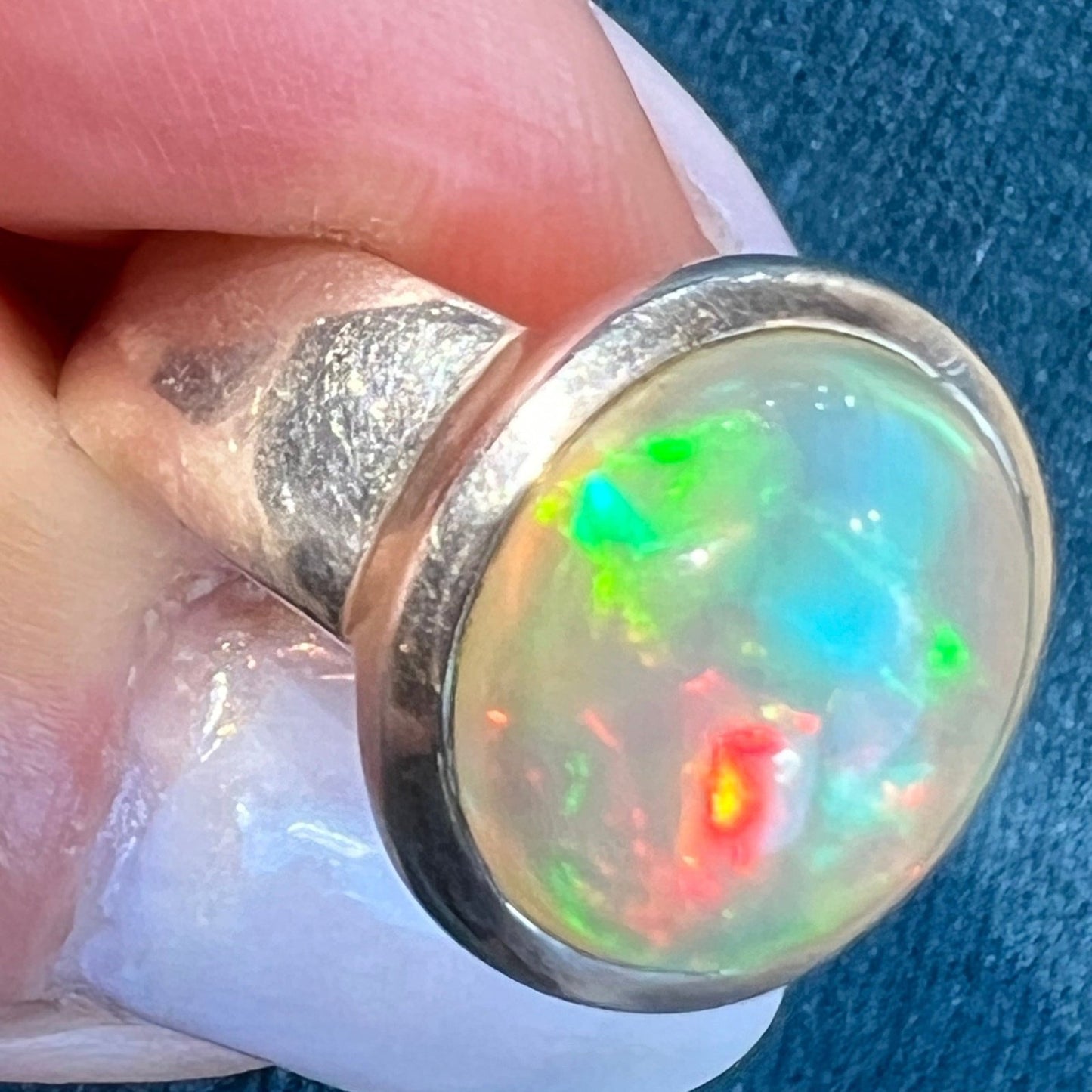 Ethiopian Welo Jelly Opal Silver Bezel Set Ring. 1/2" *Video*