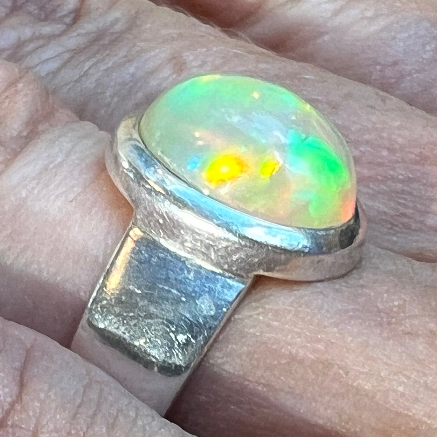 Ethiopian Welo Jelly Opal Silver Bezel Set Ring. 1/2" *Video*