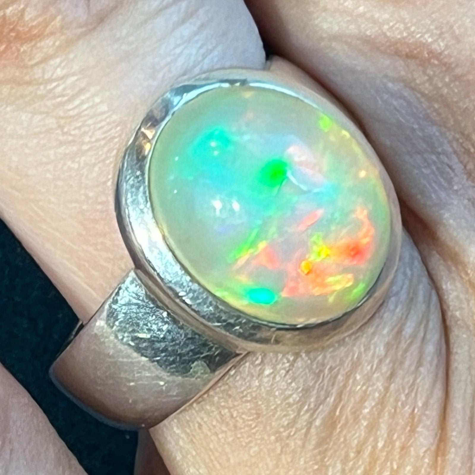 Ethiopian Welo Jelly Opal Silver Bezel Set Ring. 1/2" *Video*