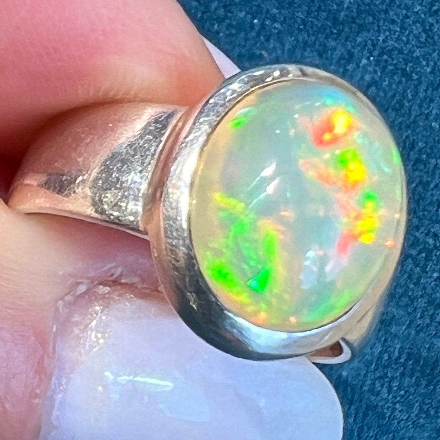 Ethiopian Welo Jelly Opal Silver Bezel Set Ring. 1/2" *Video*