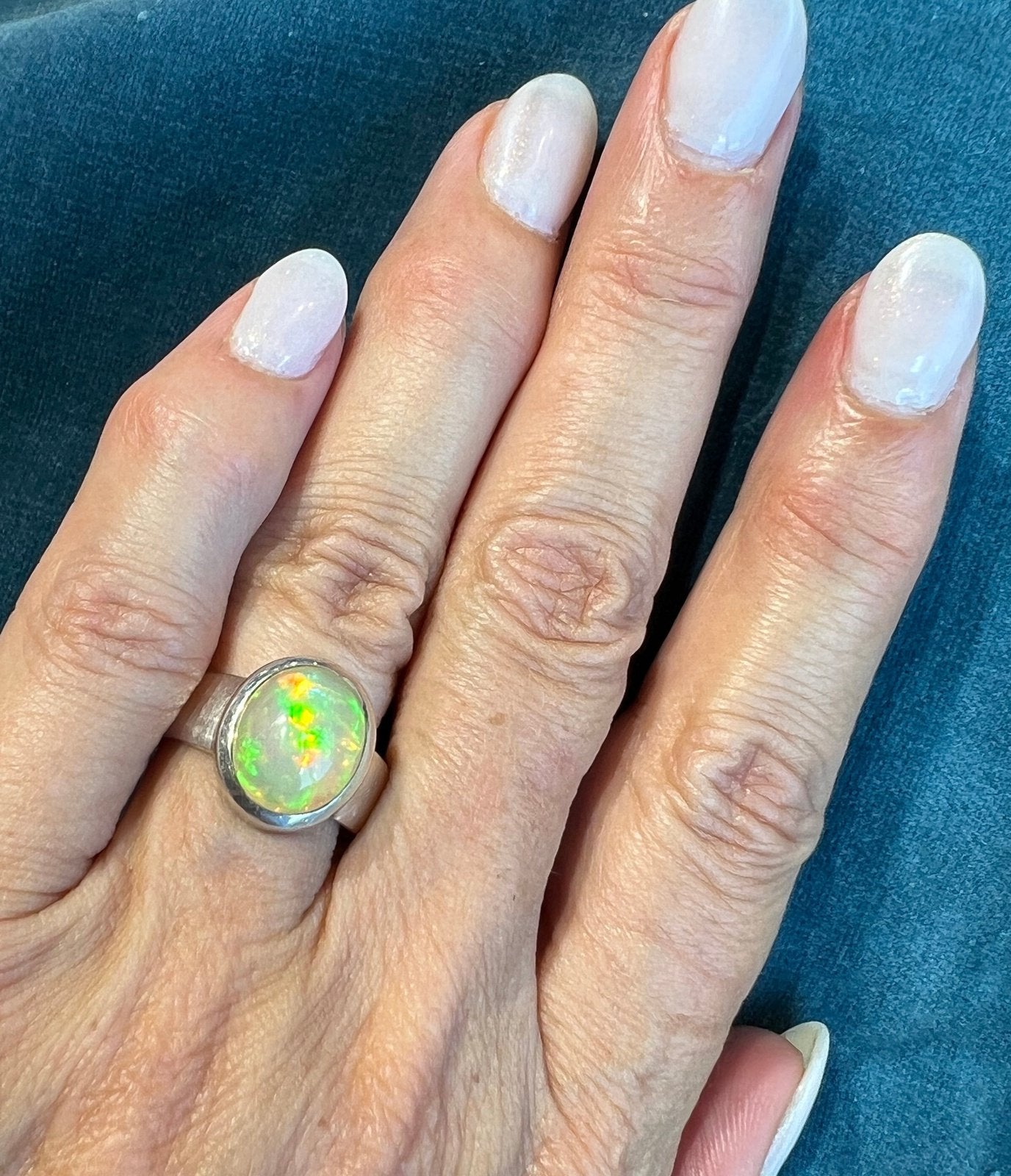 Ethiopian Welo Jelly Opal Silver Bezel Set Ring. 1/2" *Video*