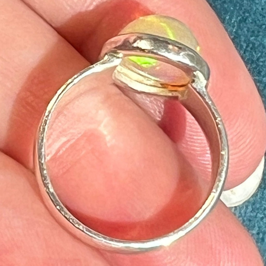 Ethiopian Welo Jelly Opal Silver Bezel Set Ring. 1/2" *Video*