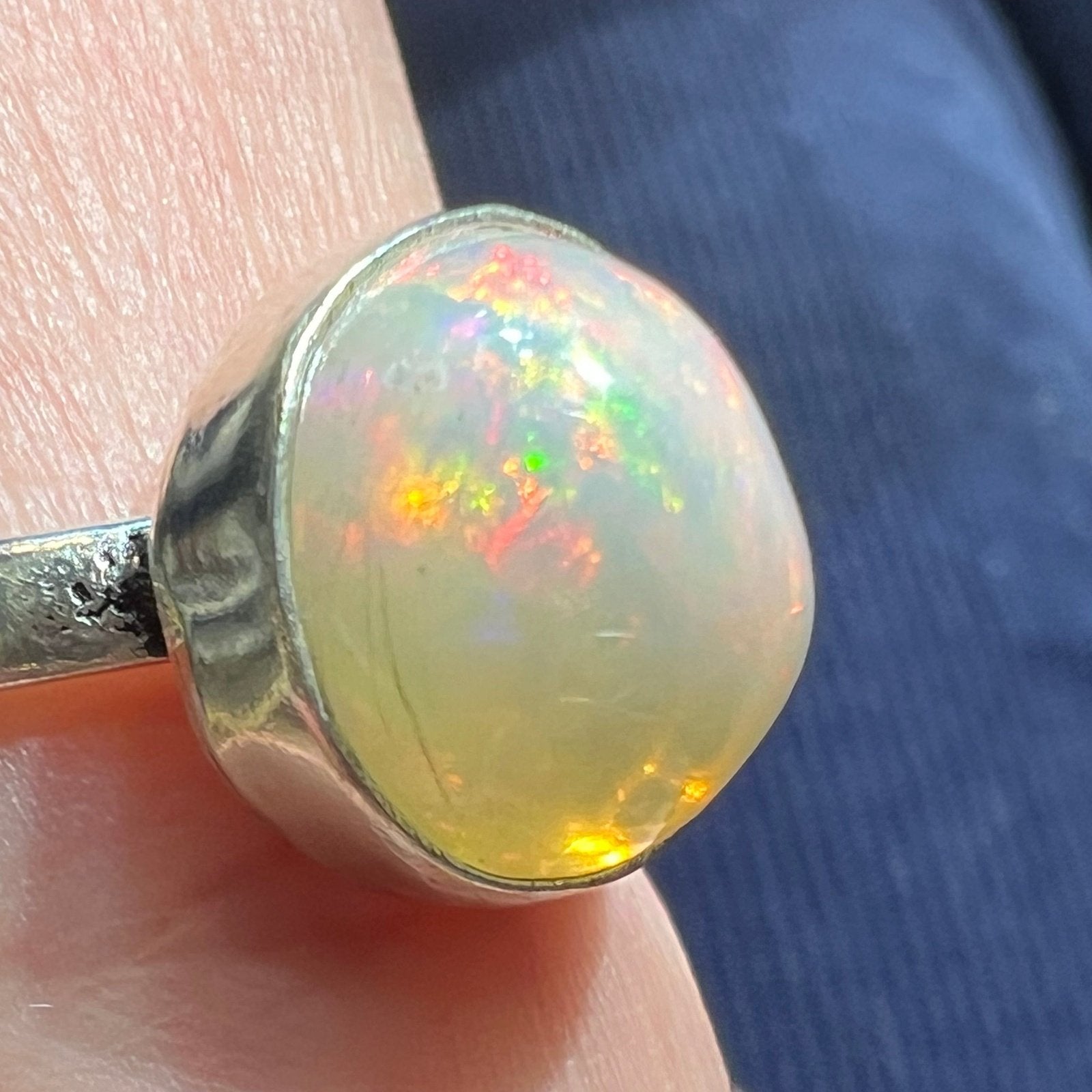 Ethiopian Welo Jelly Opal Silver Bezel Set Ring. Round *Video*