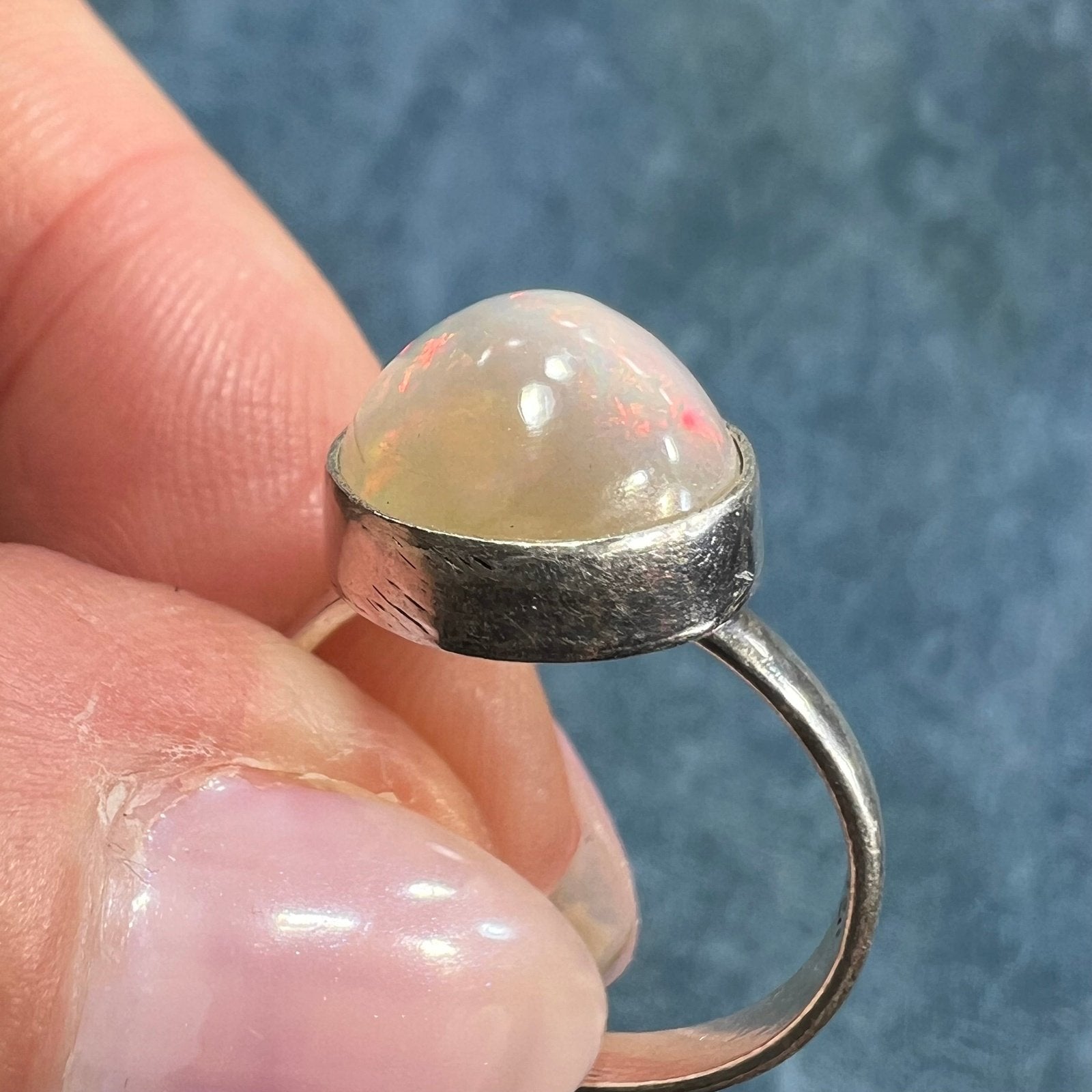 Ethiopian Welo Jelly Opal Silver Bezel Set Ring. Round *Video*