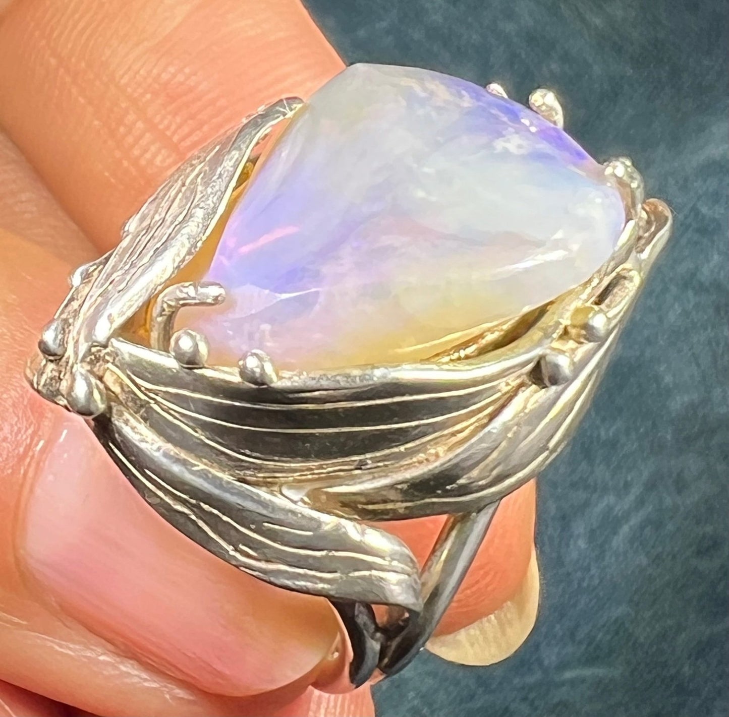 Ethiopian Welo Jelly Opal Sterling Silver Set Ring. 1" + 10g *Video*