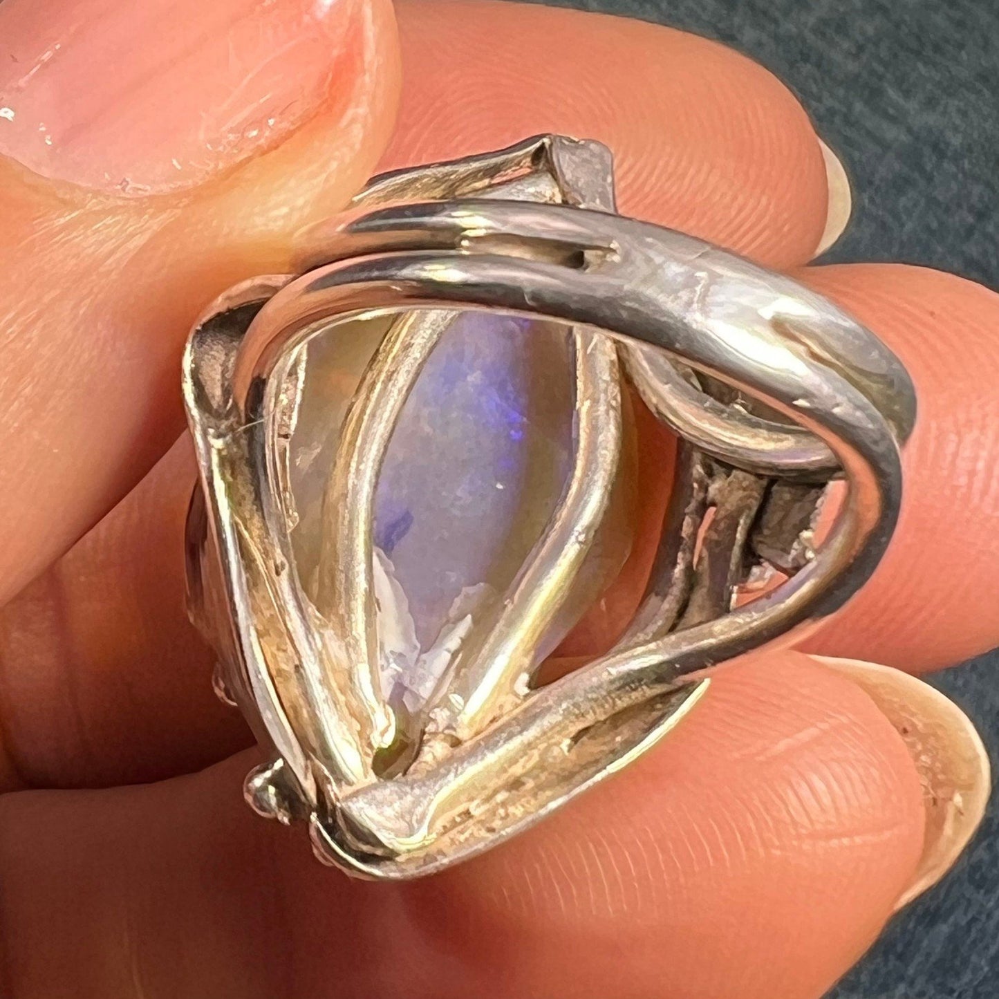 Ethiopian Welo Jelly Opal Sterling Silver Set Ring. 1" + 10g *Video*