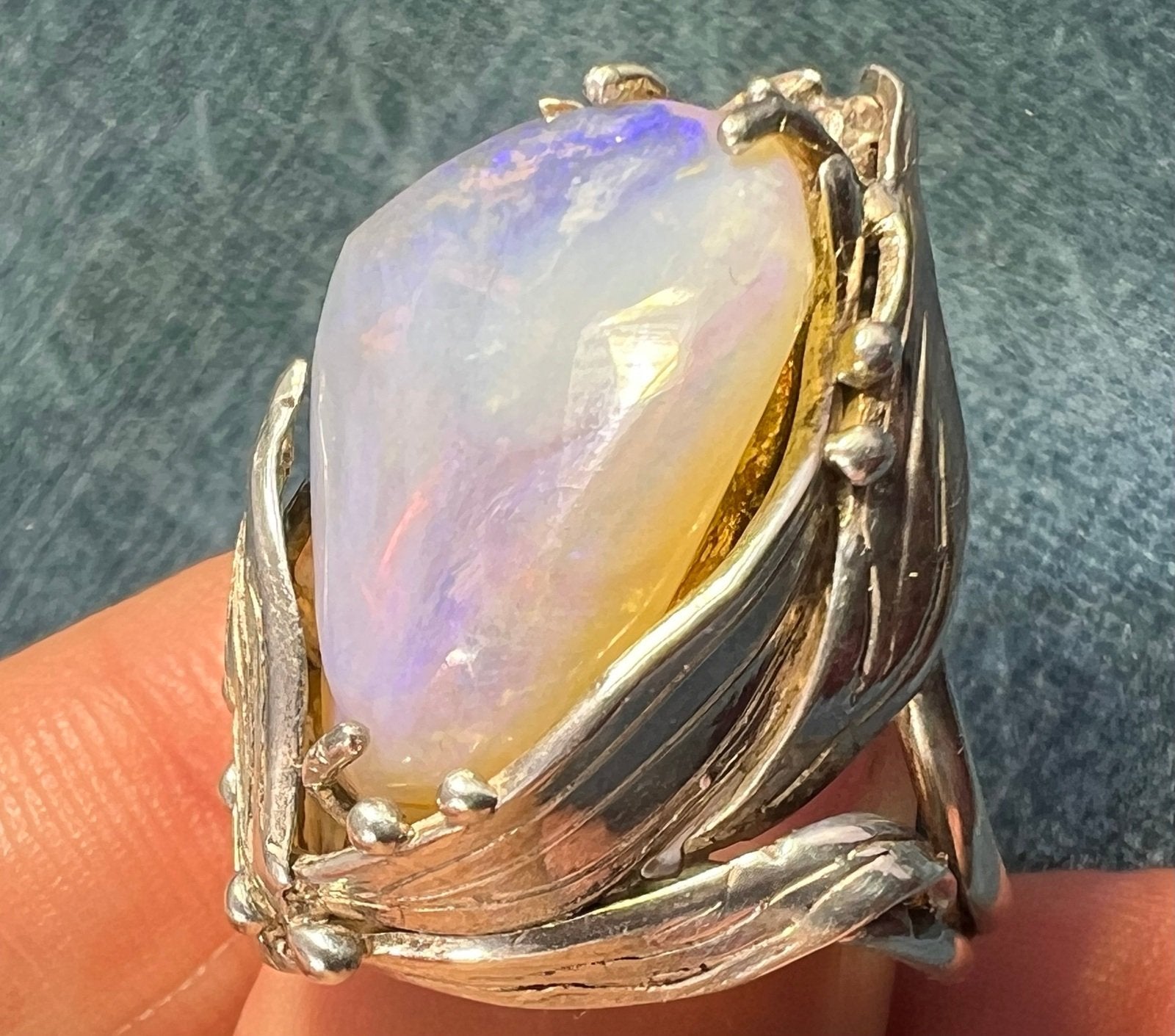 Ethiopian Welo Jelly Opal Sterling Silver Set Ring. 1" + 10g *Video*
