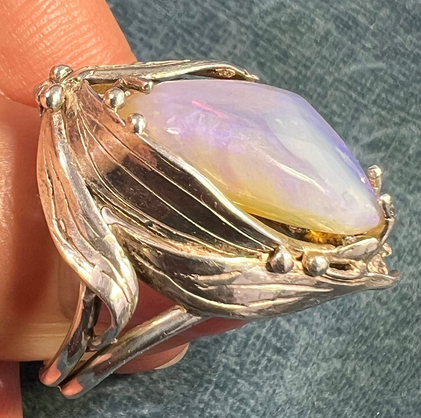 Ethiopian Welo Jelly Opal Sterling Silver Set Ring. 1" + 10g *Video*