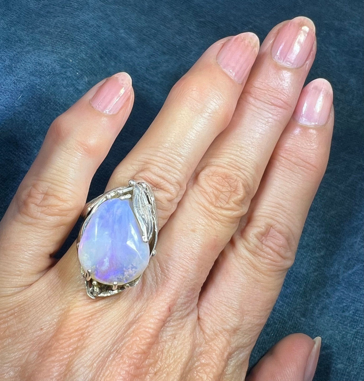 Ethiopian Welo Jelly Opal Sterling Silver Set Ring. 1" + 10g *Video*