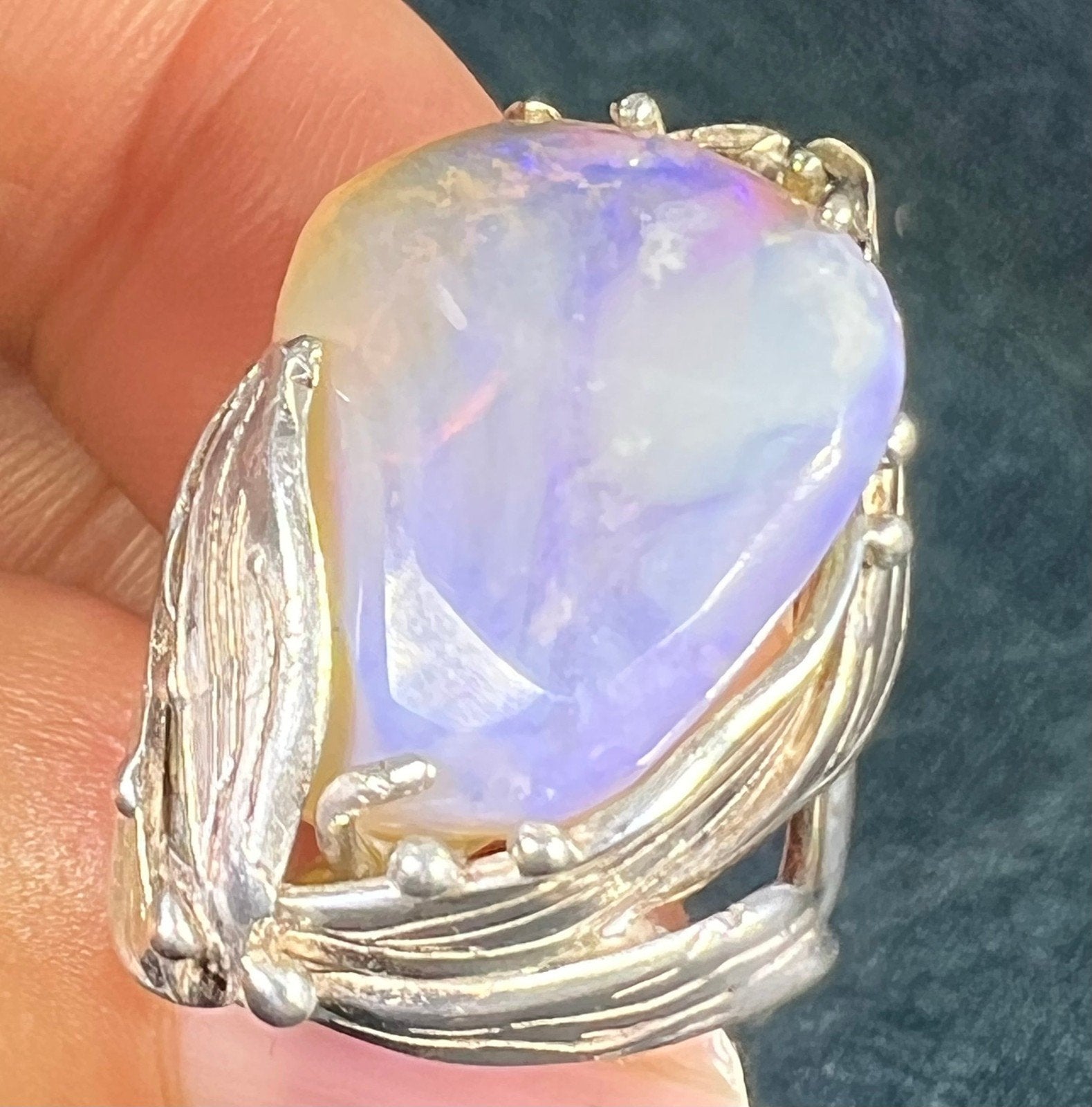 Ethiopian Welo Jelly Opal Sterling Silver Set Ring. 1" + 10g *Video*