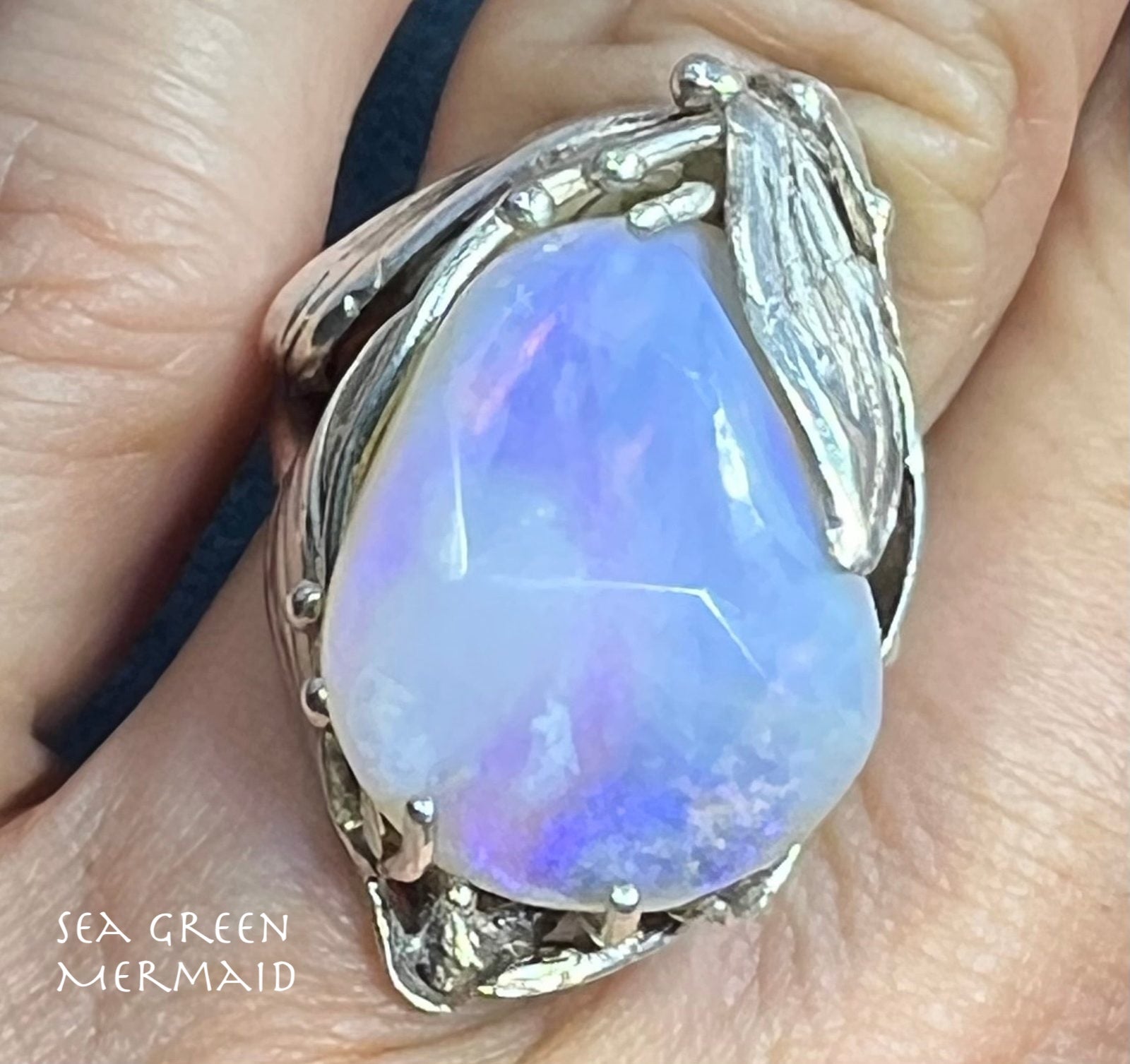 Ethiopian Welo Jelly Opal Sterling Silver Set Ring. 1" + 10g *Video*