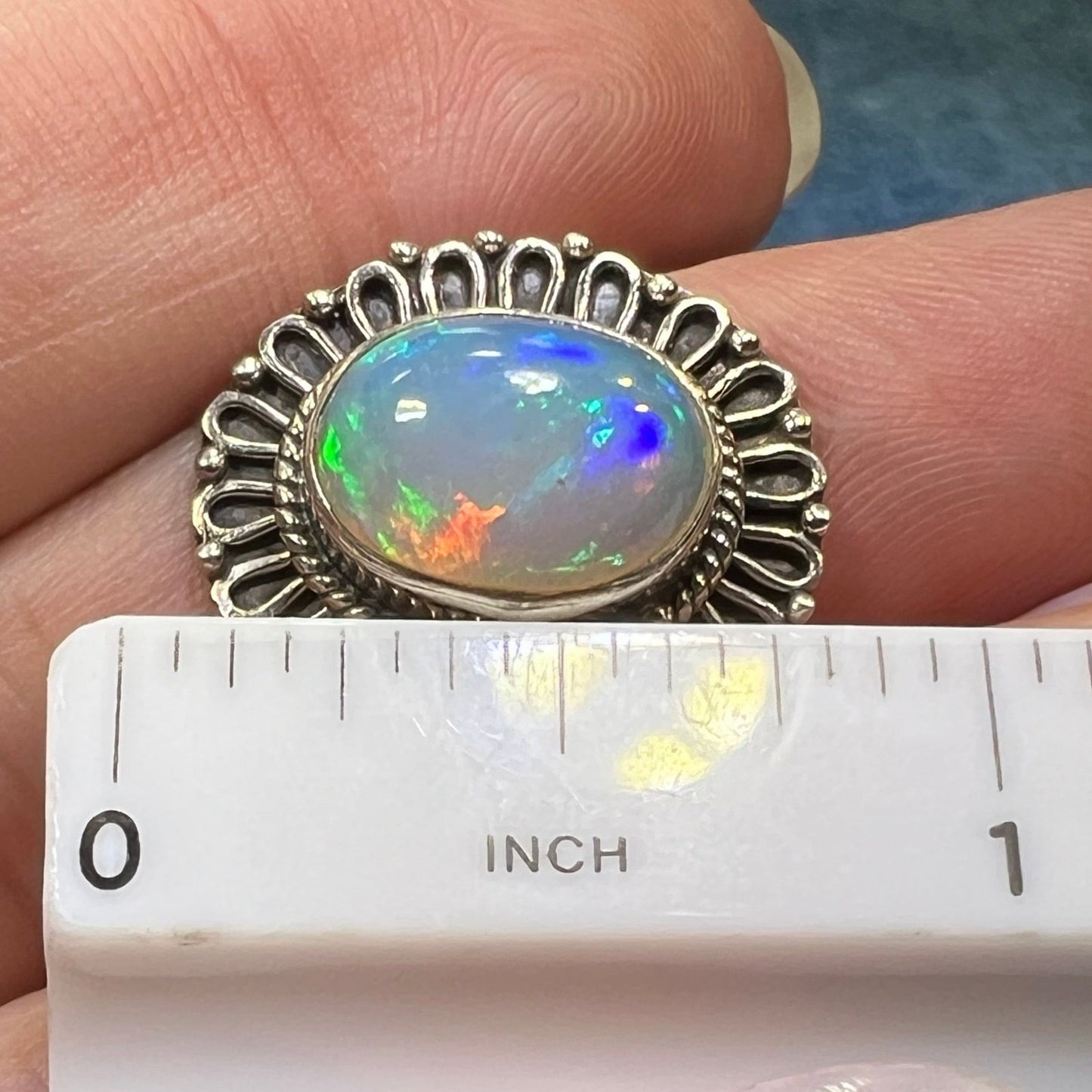 Ethiopian Welo Opal Ring with Flower Petal Bezel Frame. 3/4" *Video*