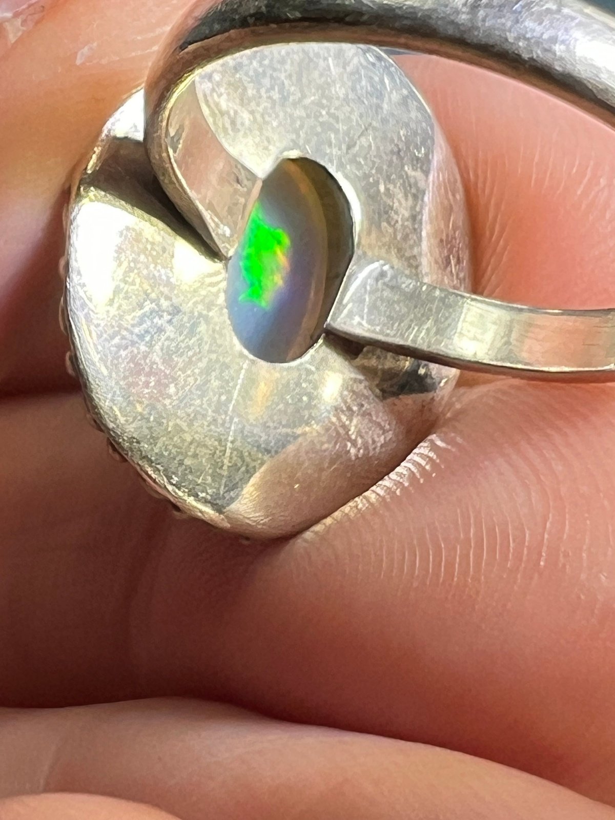 Ethiopian Welo Opal Ring with Flower Petal Bezel Frame. 3/4" *Video*