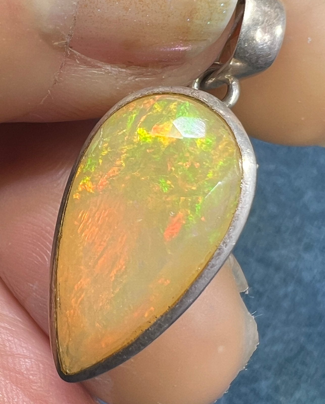 Ethiopian Welo Opal Teardrop Pendant in 925. 1.25" *Video*