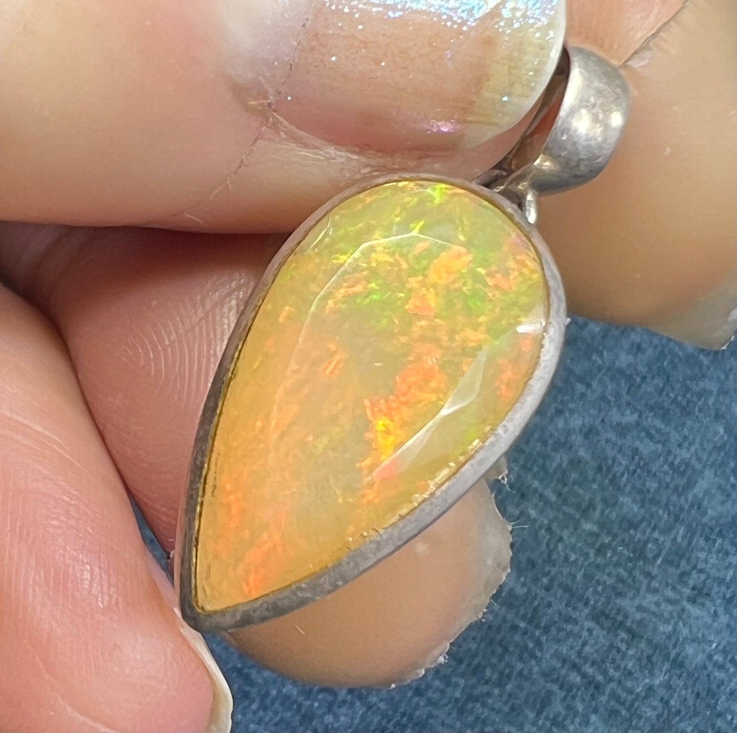 Ethiopian Welo Opal Teardrop Pendant in 925. 1.25" *Video*