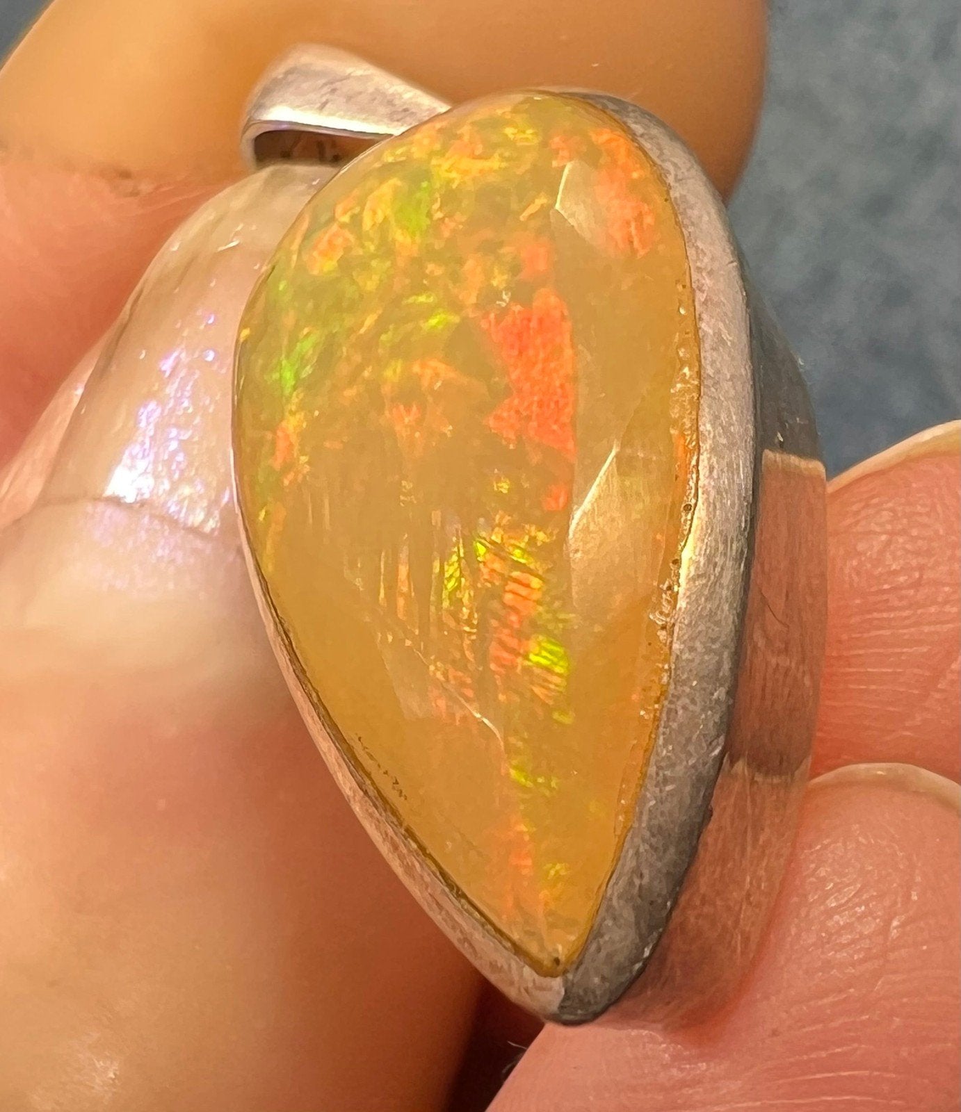 Ethiopian Welo Opal Teardrop Pendant in 925. 1.25" *Video*
