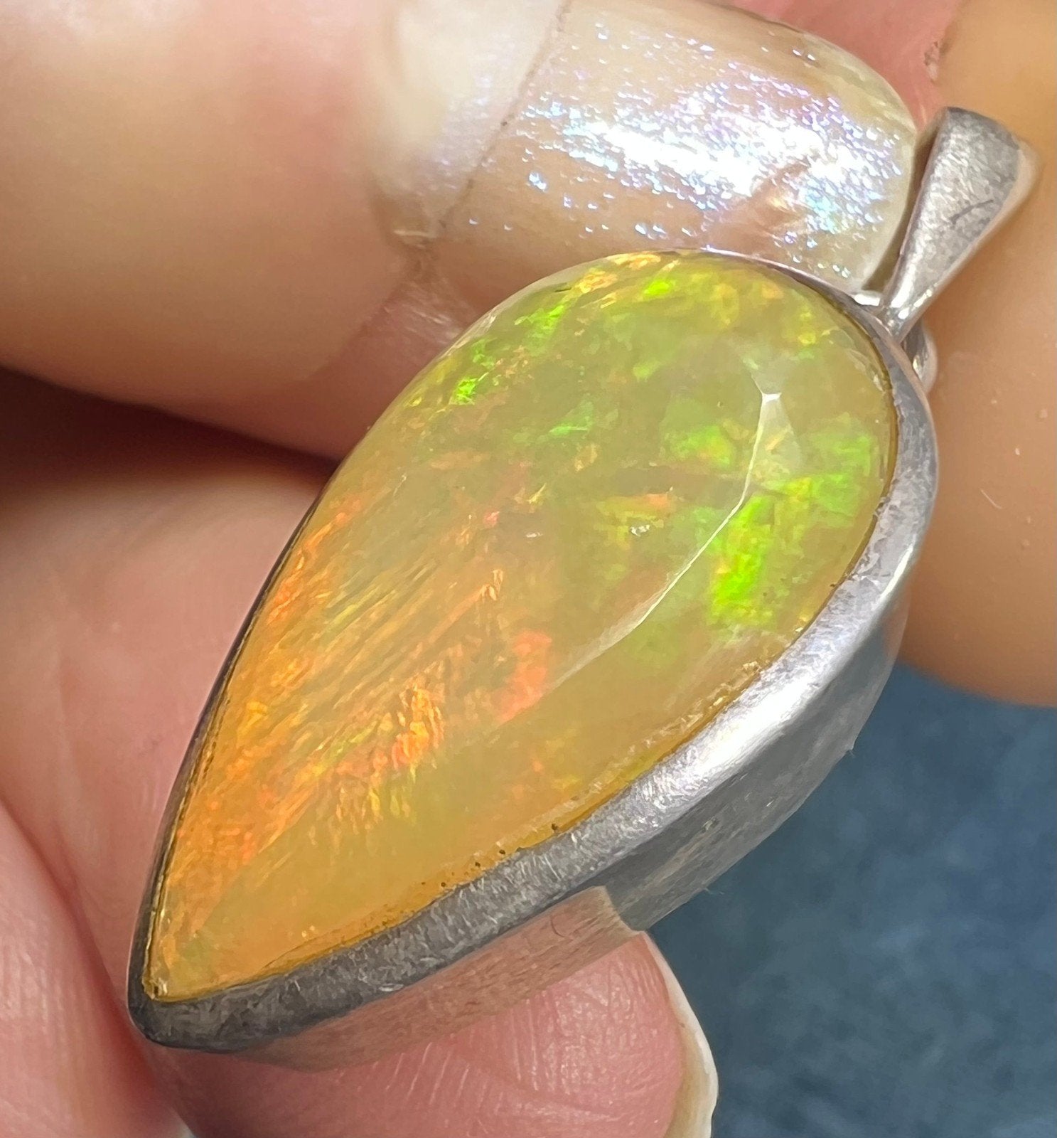 Ethiopian Welo Opal Teardrop Pendant in 925. 1.25" *Video*